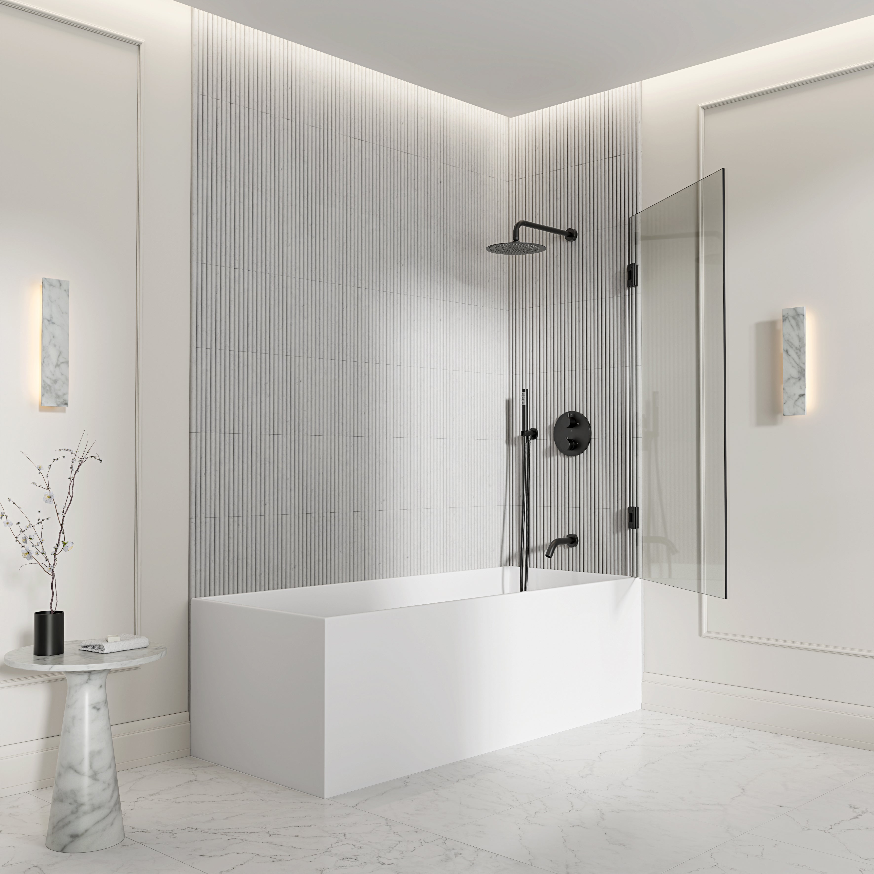 Chilton Frameless Bath Shower Screen 800mm with Matte Black Hinge