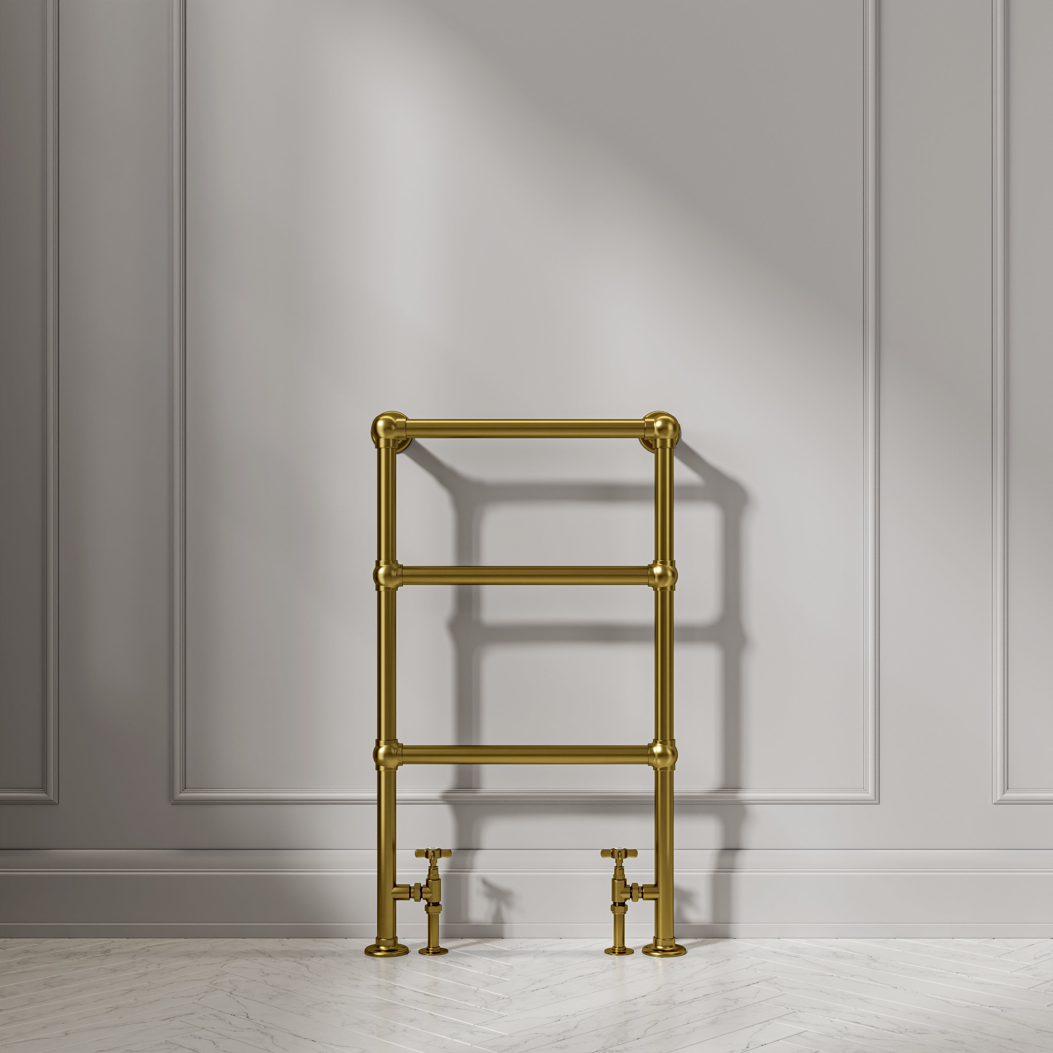 Bella Floor Mounted 3-bar Traditional Heated Towel Warmer Radiator Brushed Gold
