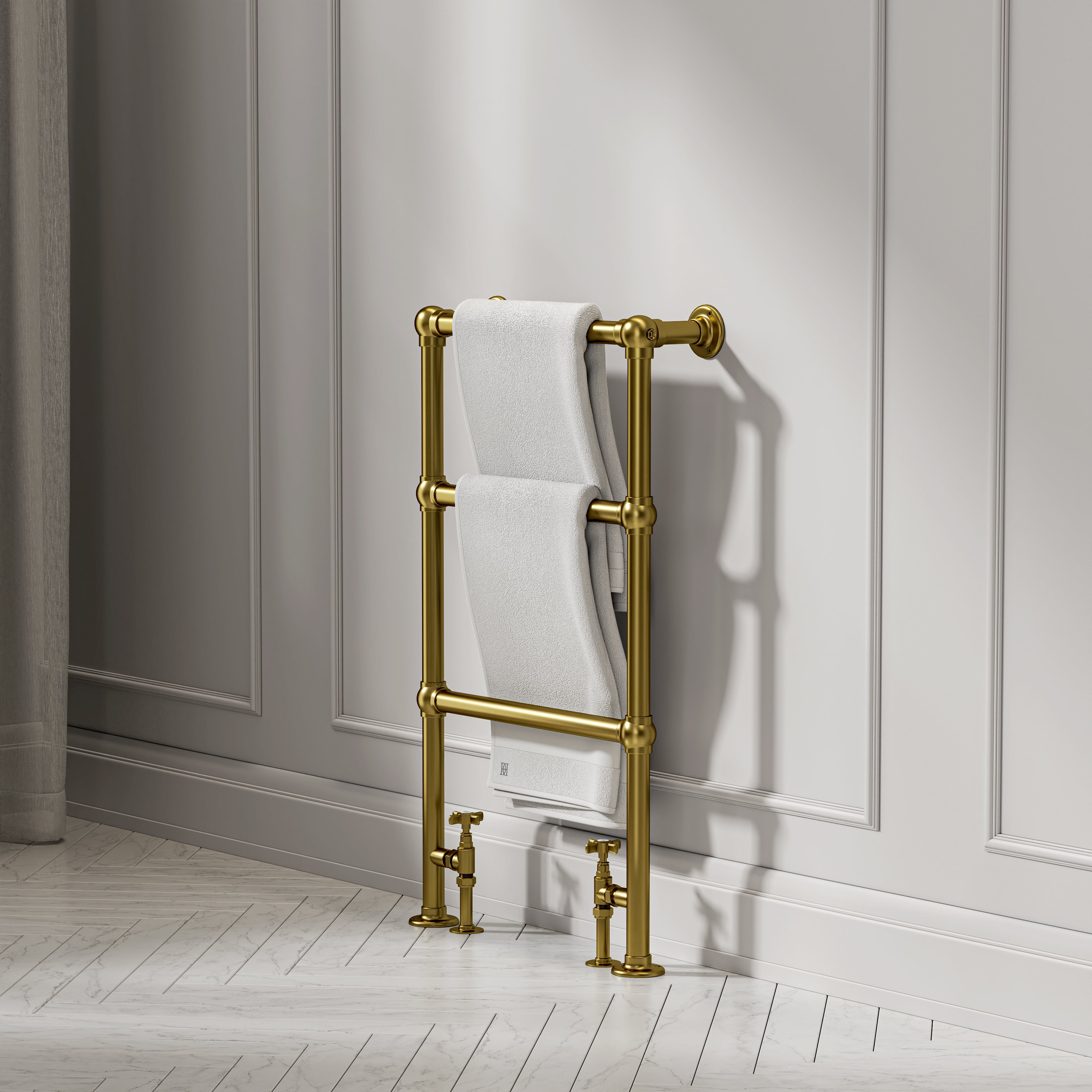 Bella Floor Mounted 3-bar Traditional Heated Towel Warmer Radiator Brushed Gold