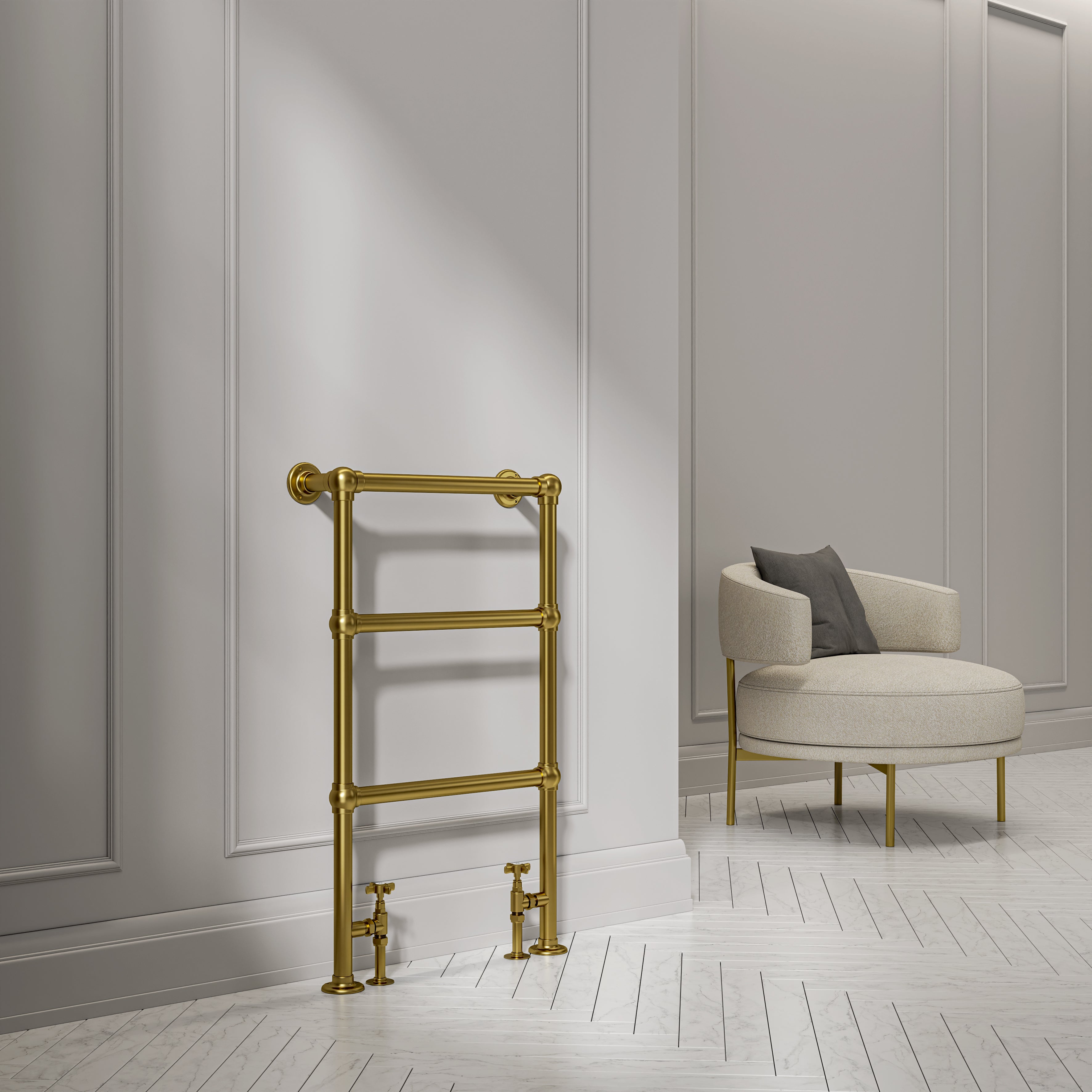 Bella Floor Mounted 3-bar Traditional Heated Towel Warmer Radiator Brushed Gold