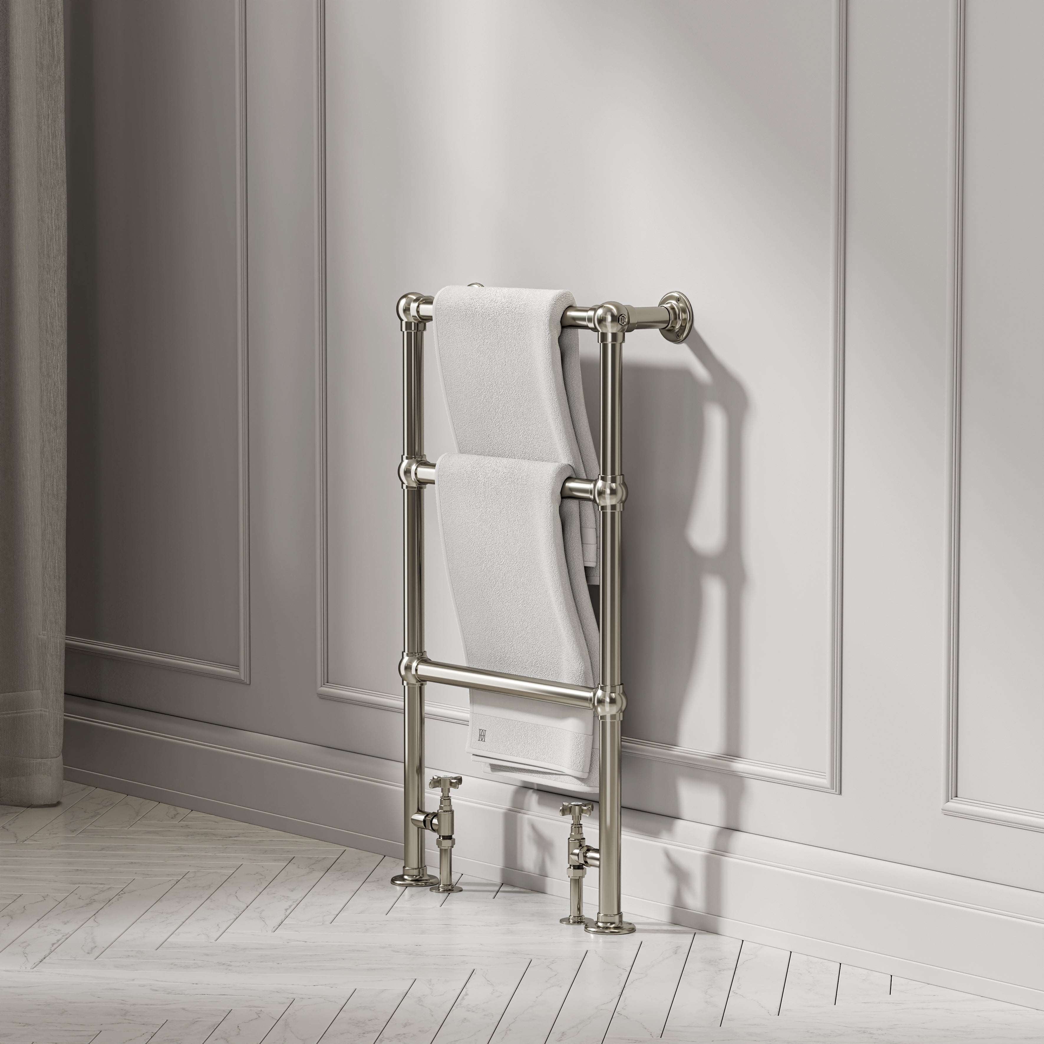 Bella Floor Mounted 3-bar Traditional Heated Towel Warmer Radiator Polished Nickel
