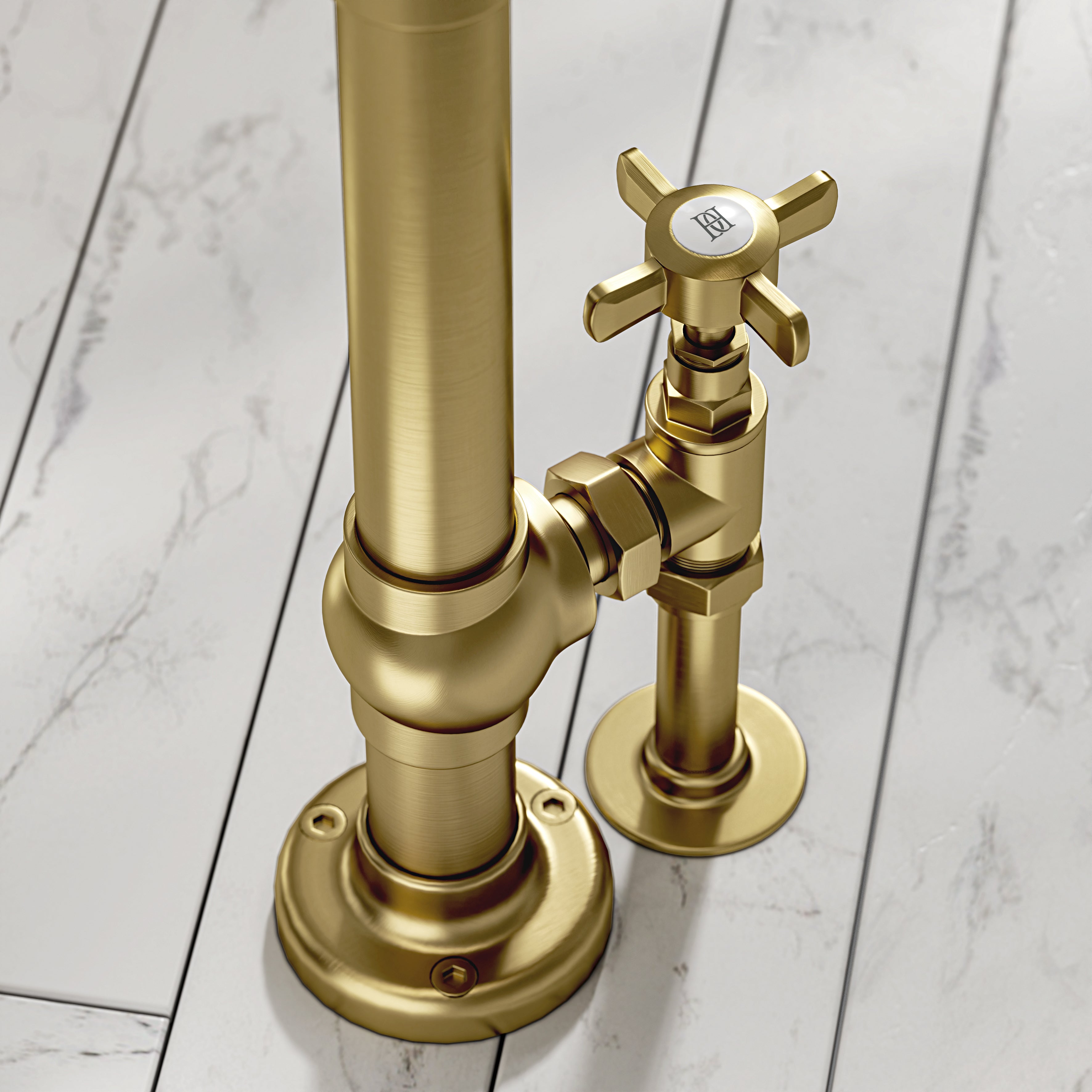 Branford Floor Mounted Traditional Towel Warmer Radiator Brushed Gold