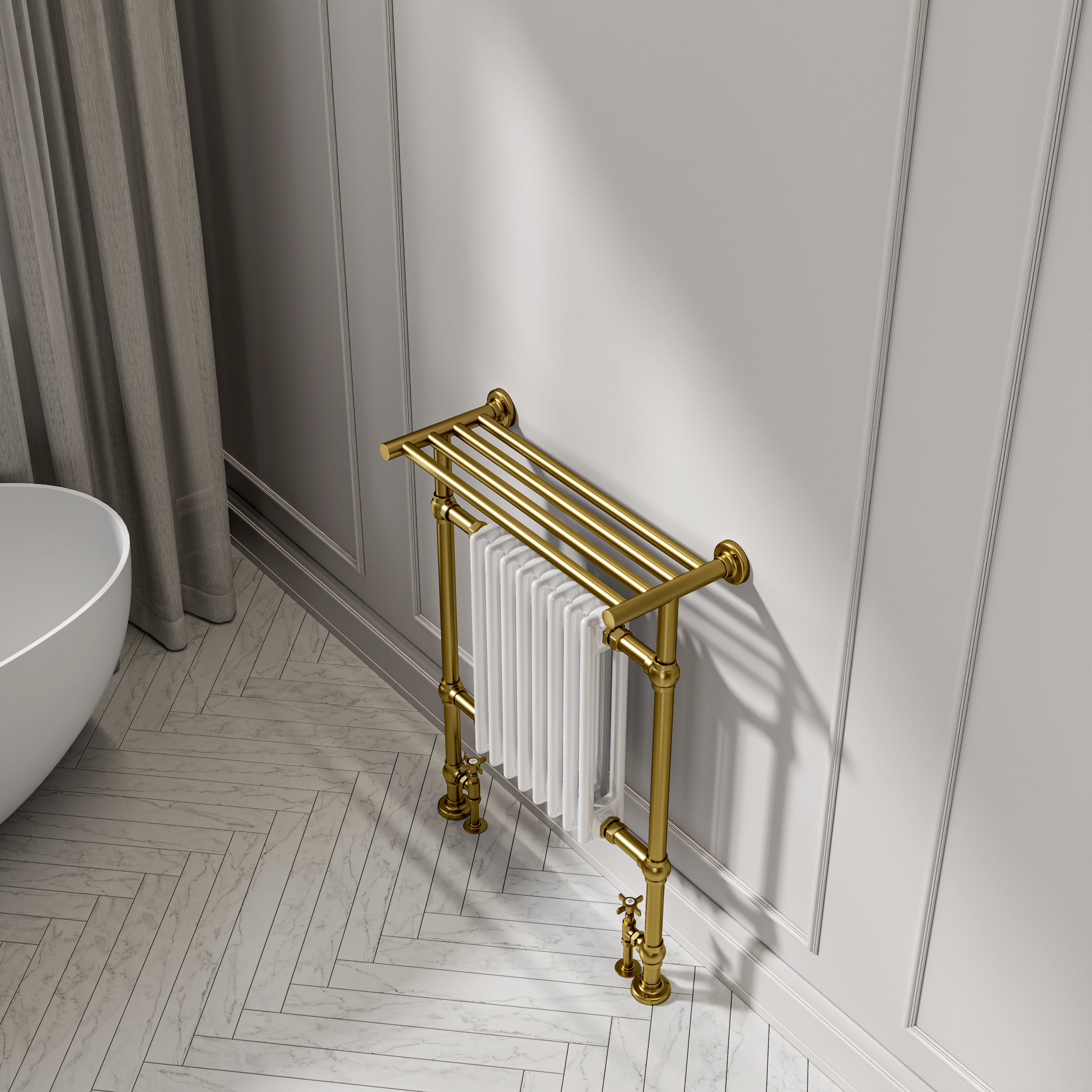 Branford Floor Mounted Traditional Towel Warmer Radiator Brushed Gold