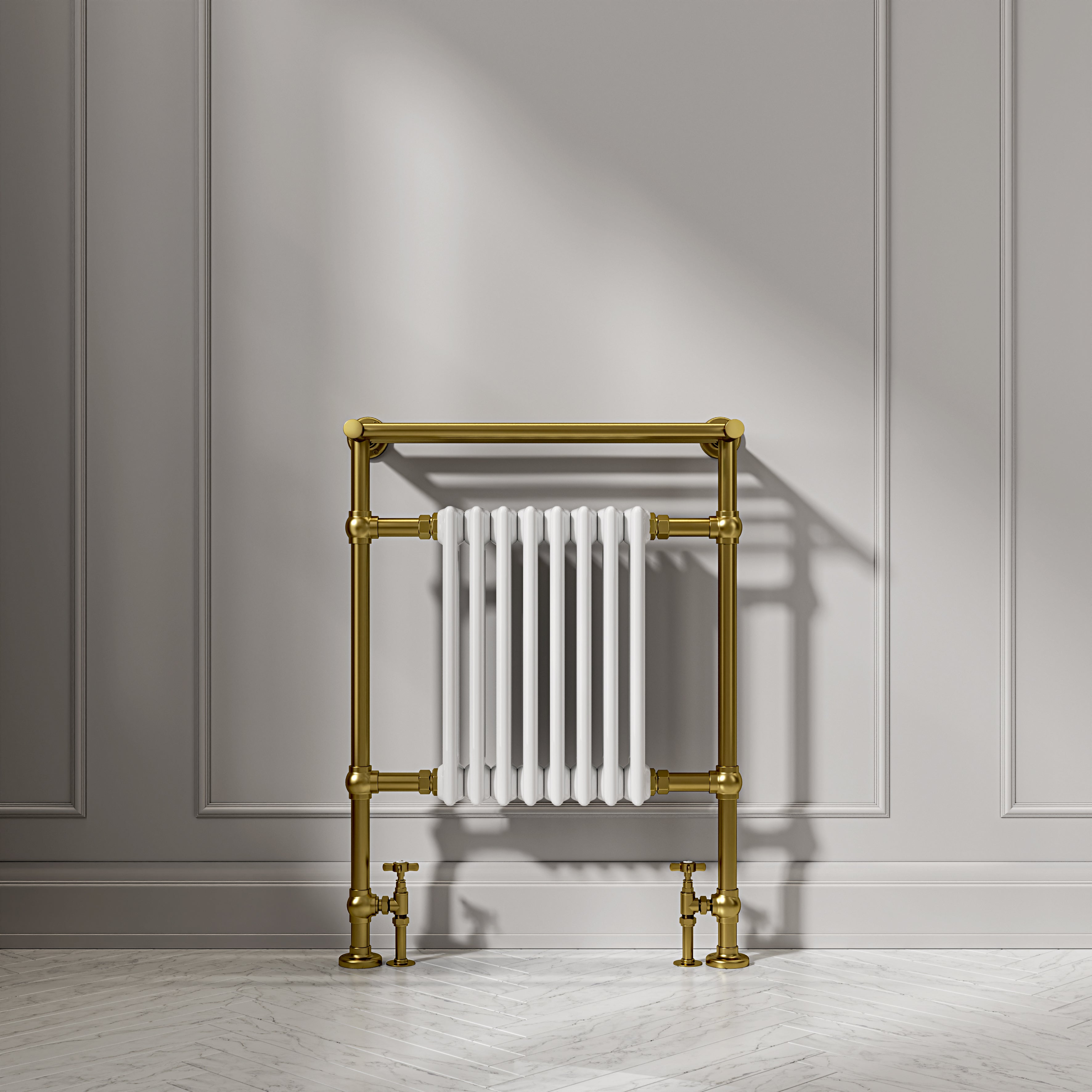 Branford Floor Mounted Traditional Towel Warmer Radiator Brushed Gold