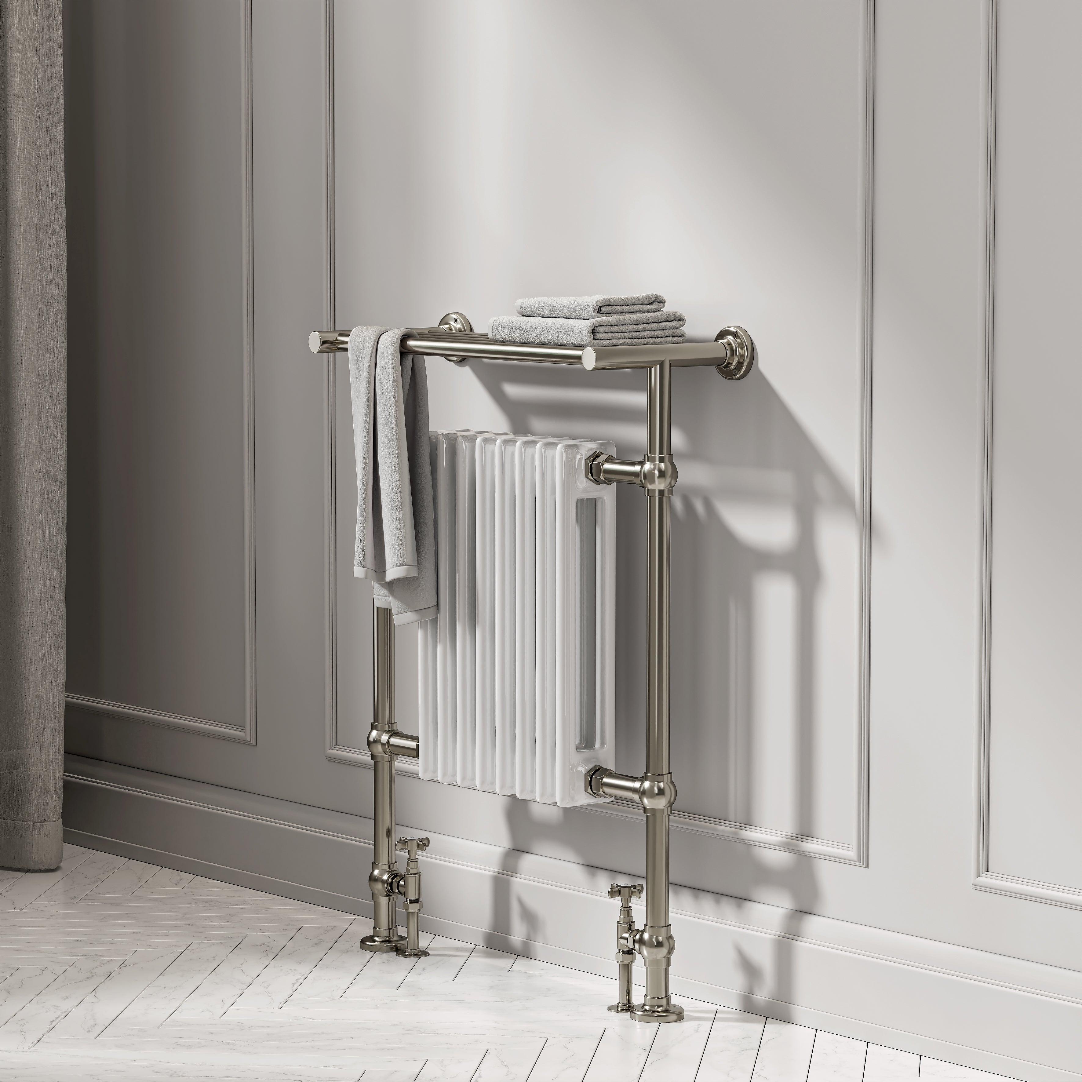 Branford Floor Mounted Traditional Towel Warmer Radiator Polished Nickel