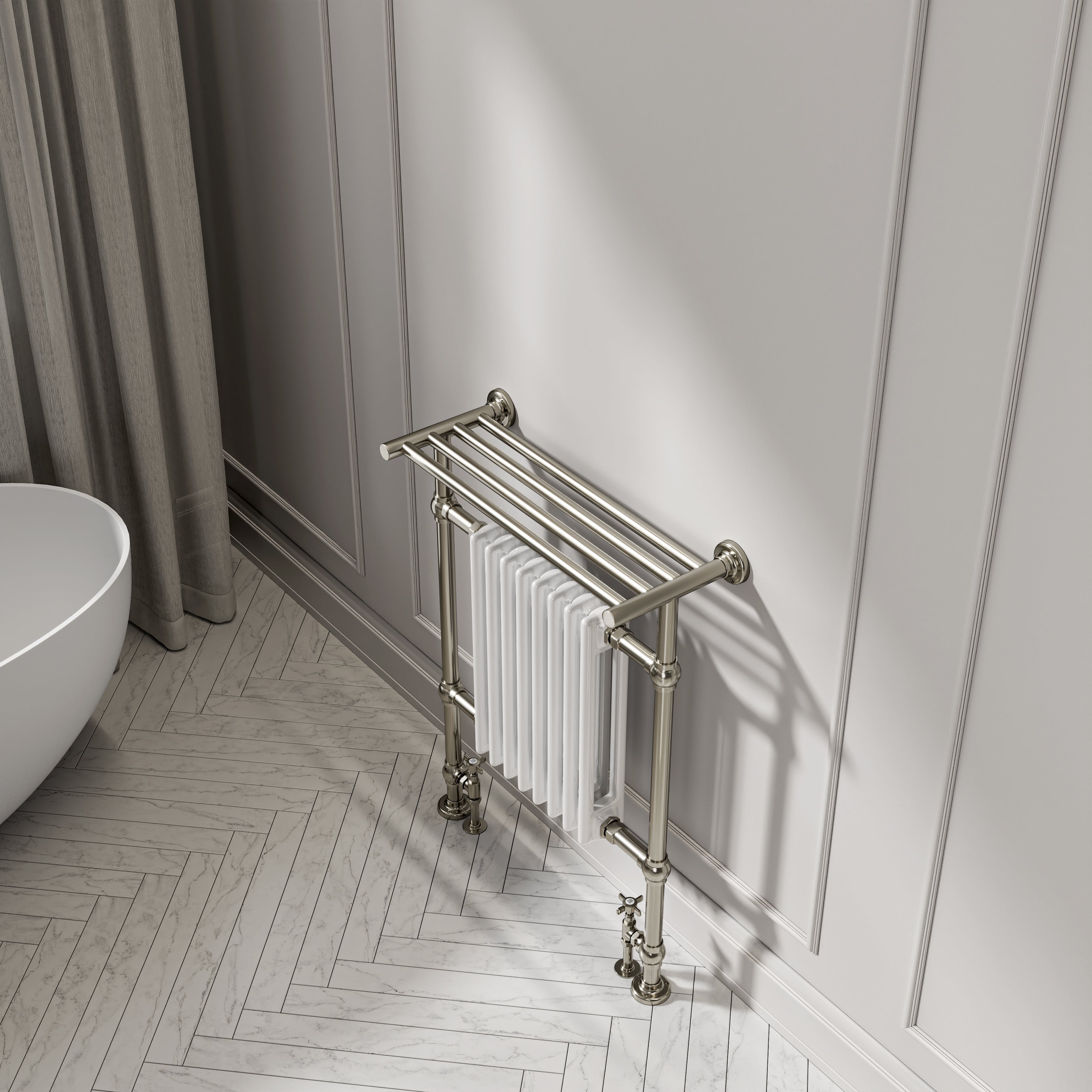 Branford Floor Mounted Traditional Towel Warmer Radiator Polished Nickel