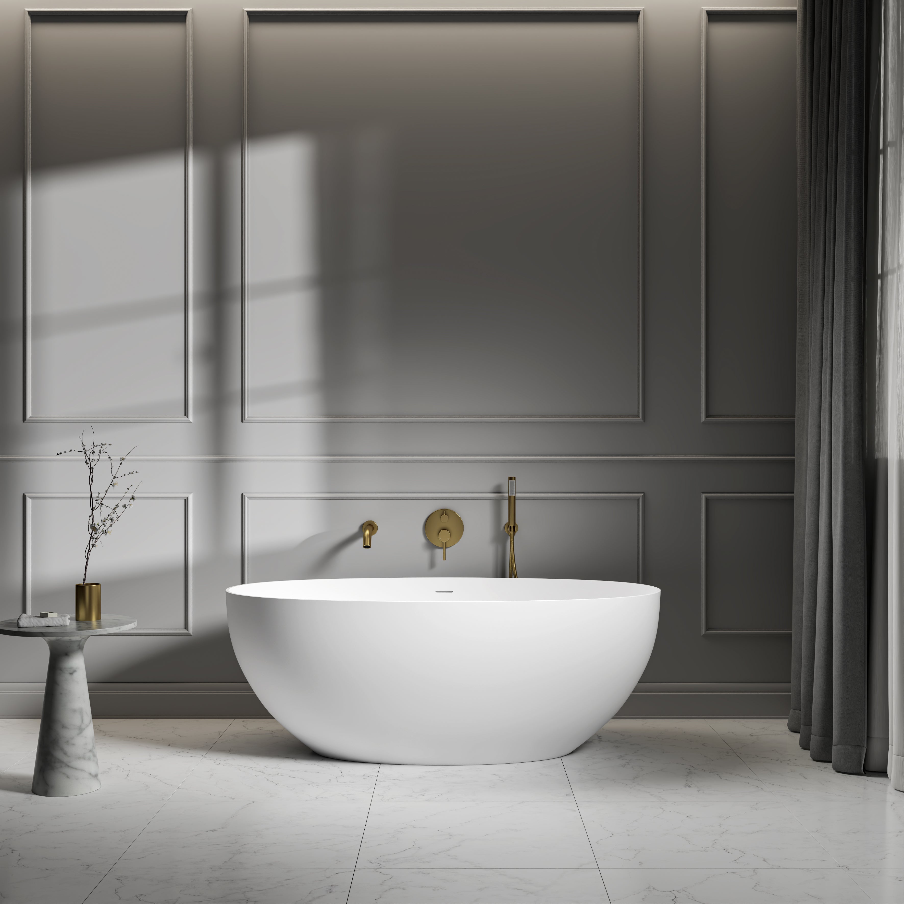 Bromley Freestanding White Stone Bath 1500mm