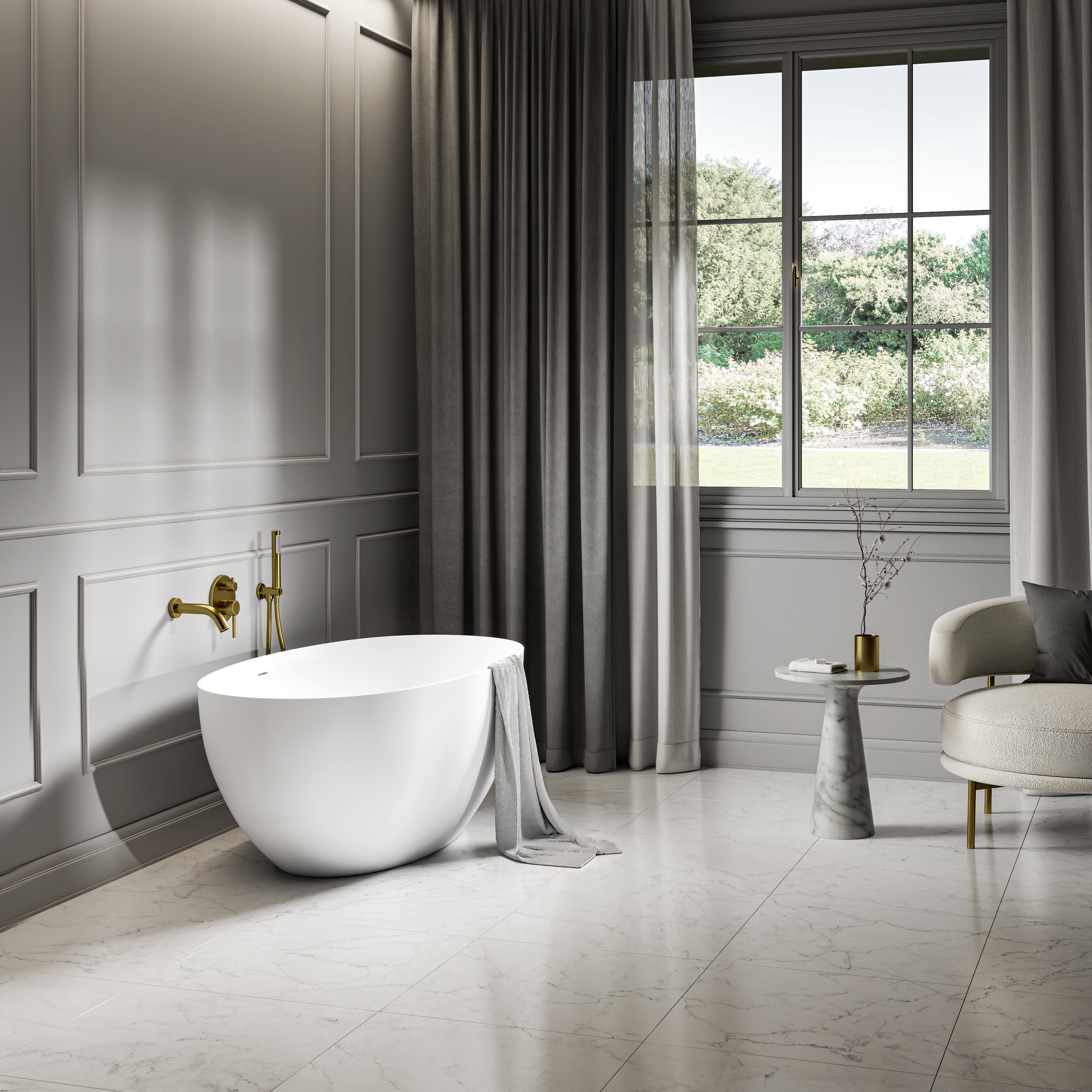 Bromley Freestanding White Stone Bath 1500mm