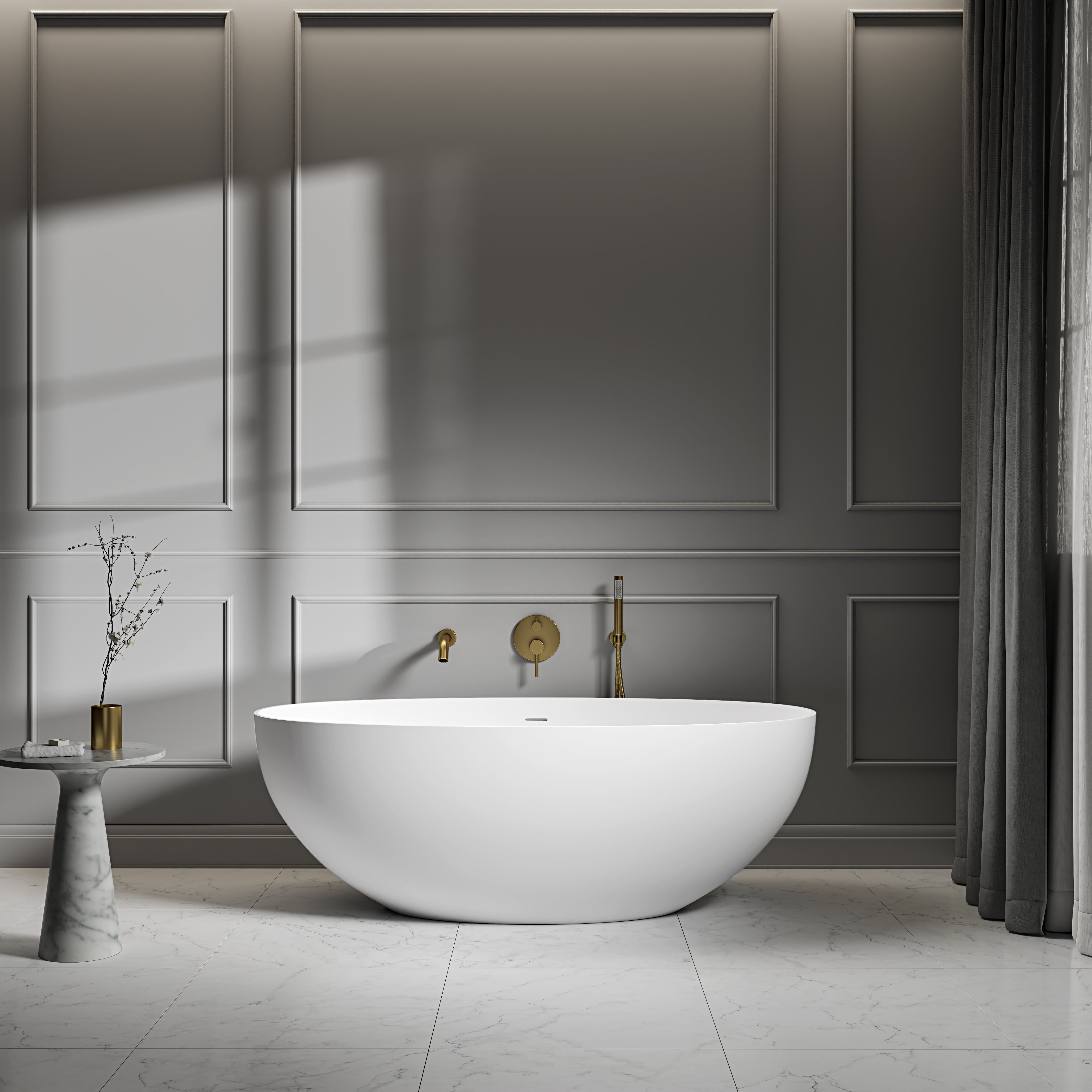 Bromley Freestanding White Stone Bath 1600mm