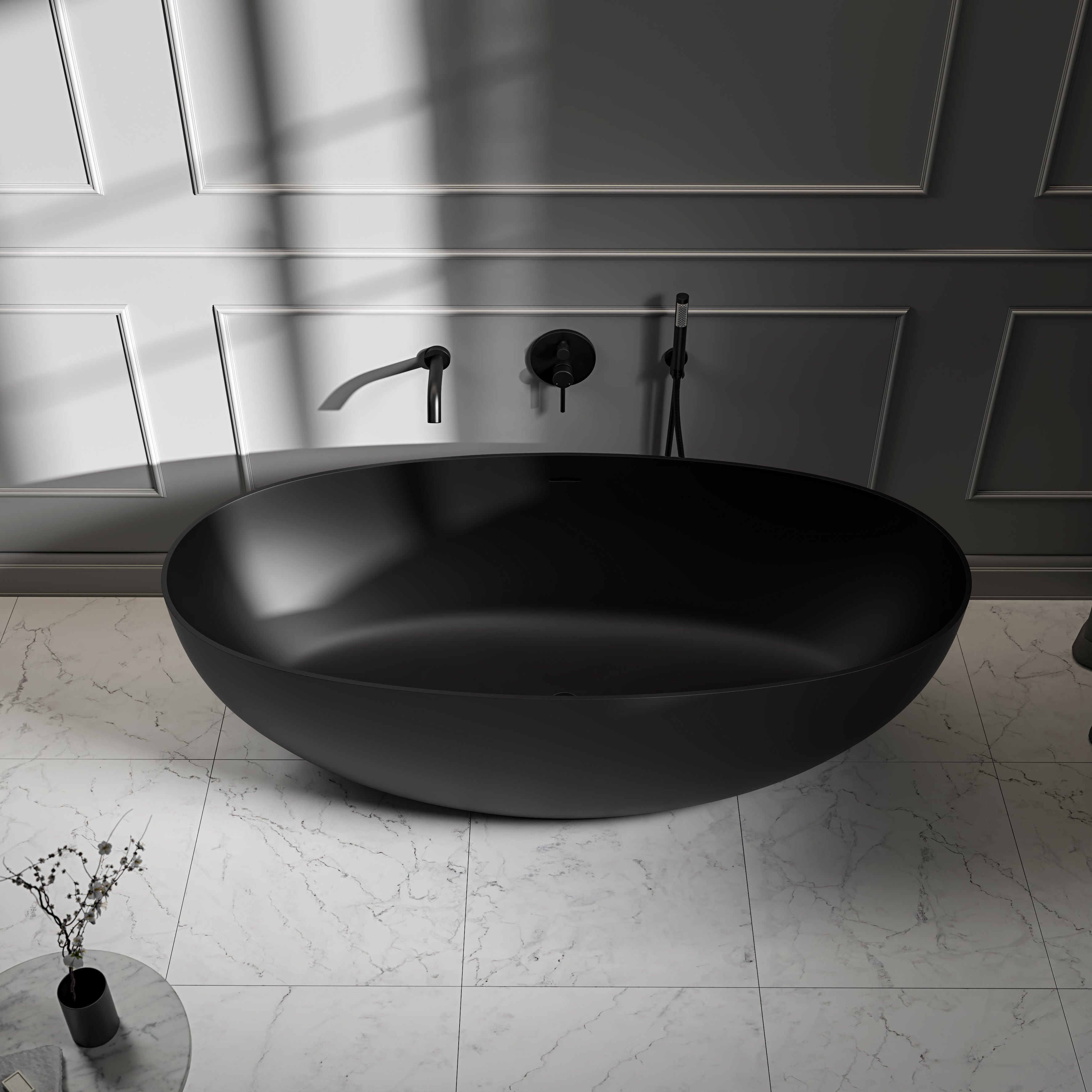 Bromley Freestanding Matte Black Stone Bath 1700mm
