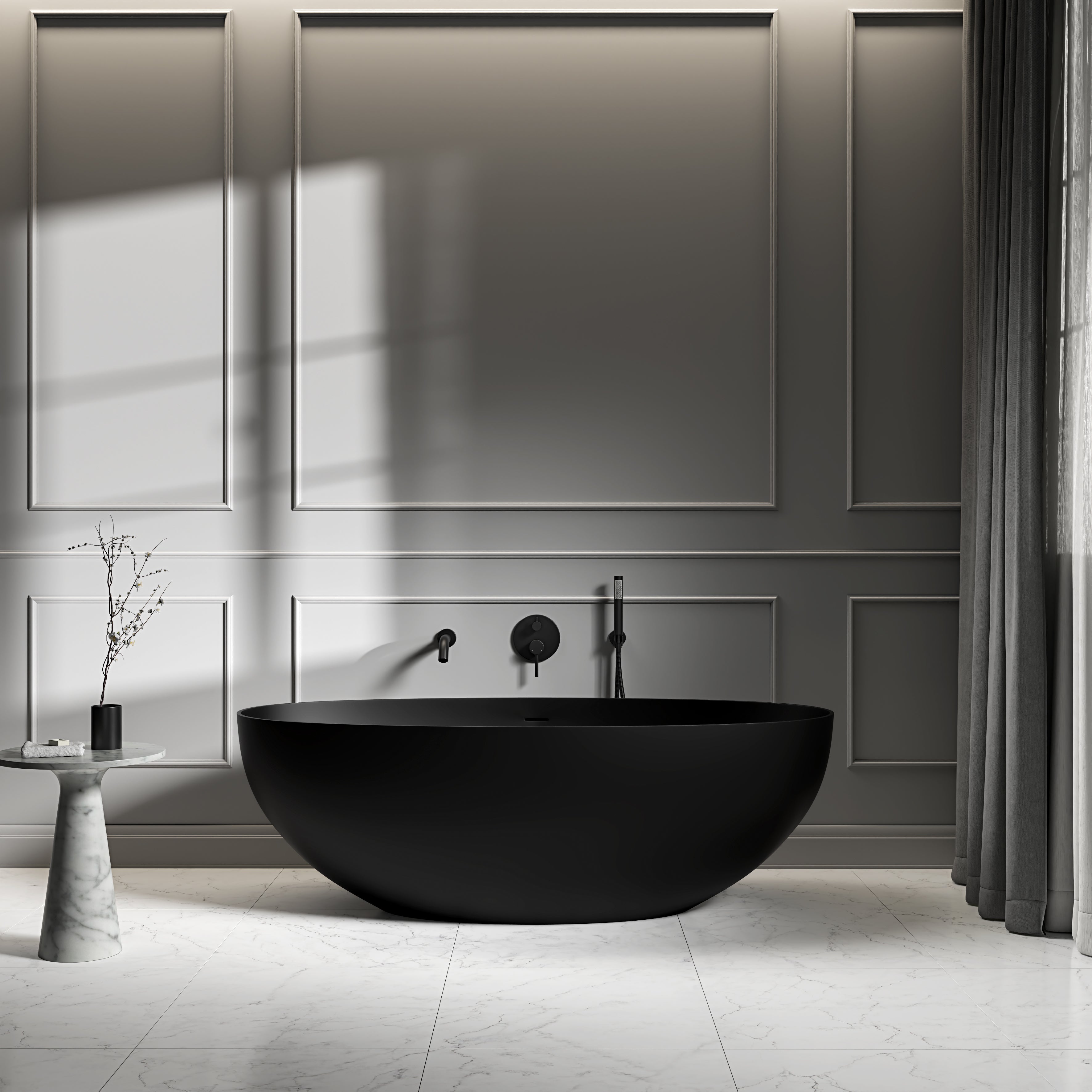 Bromley Freestanding Matte Black Stone Bath 1700mm