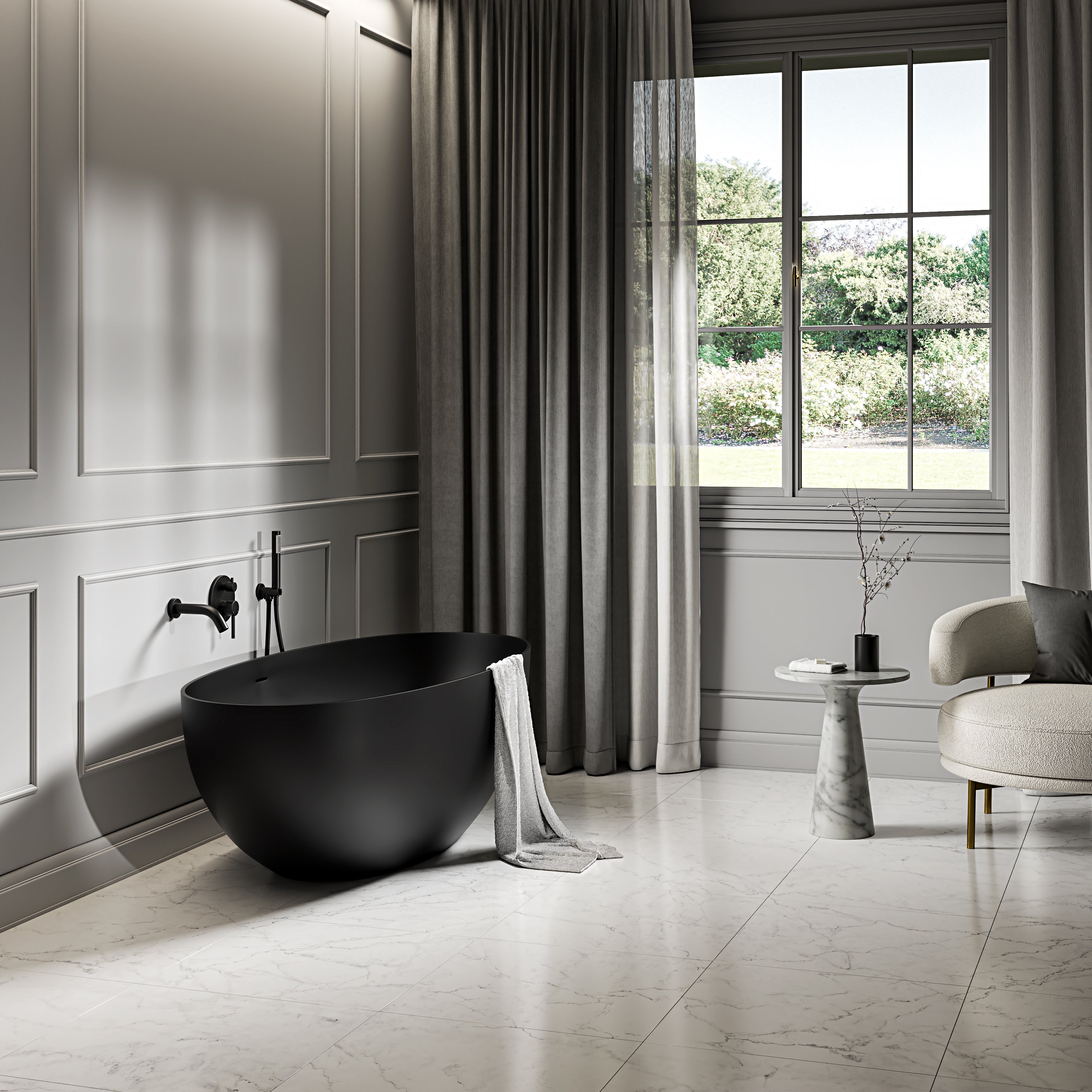 Bromley Freestanding Matte Black Stone Bath 1700mm
