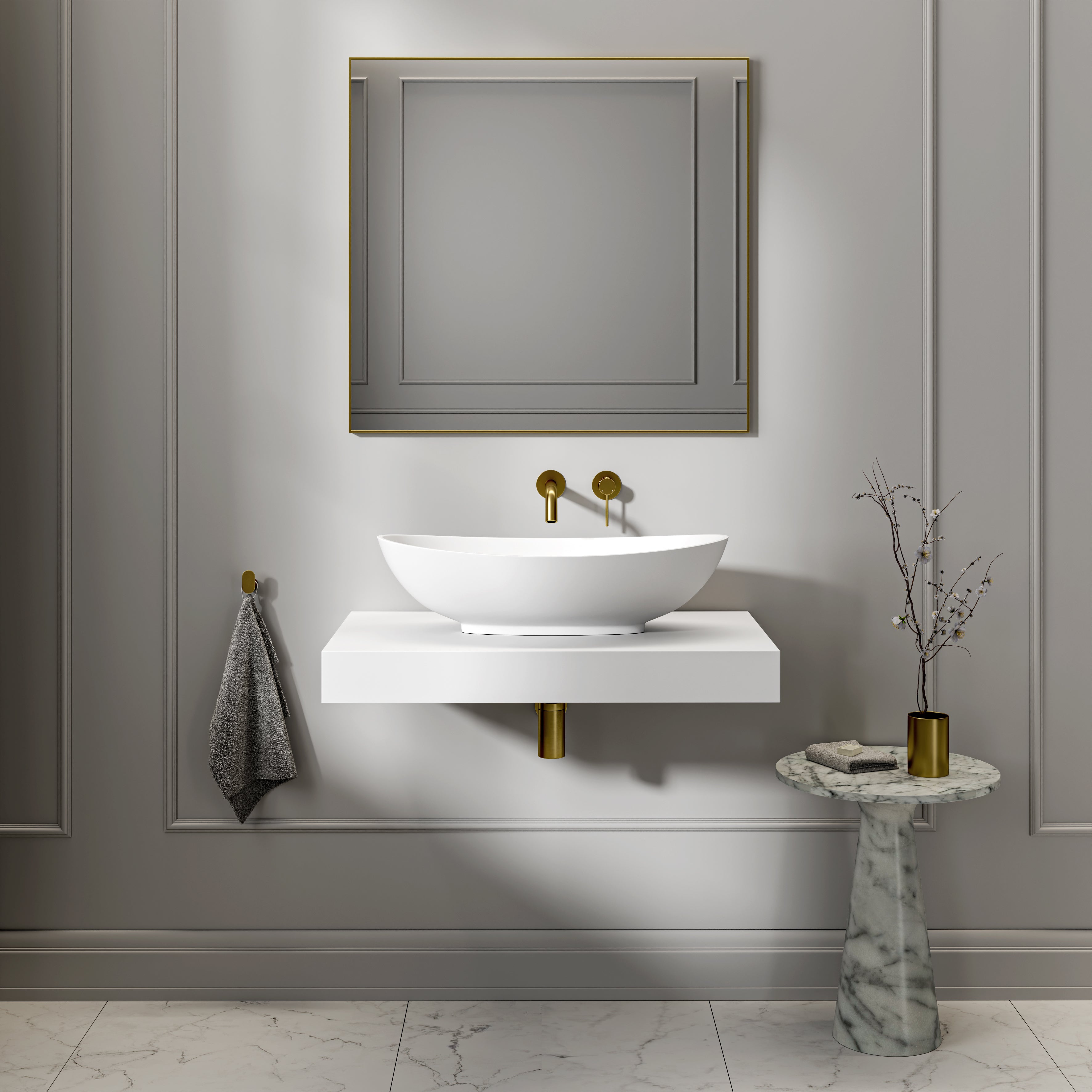 Burton Countertop Stone Basin 625mm White