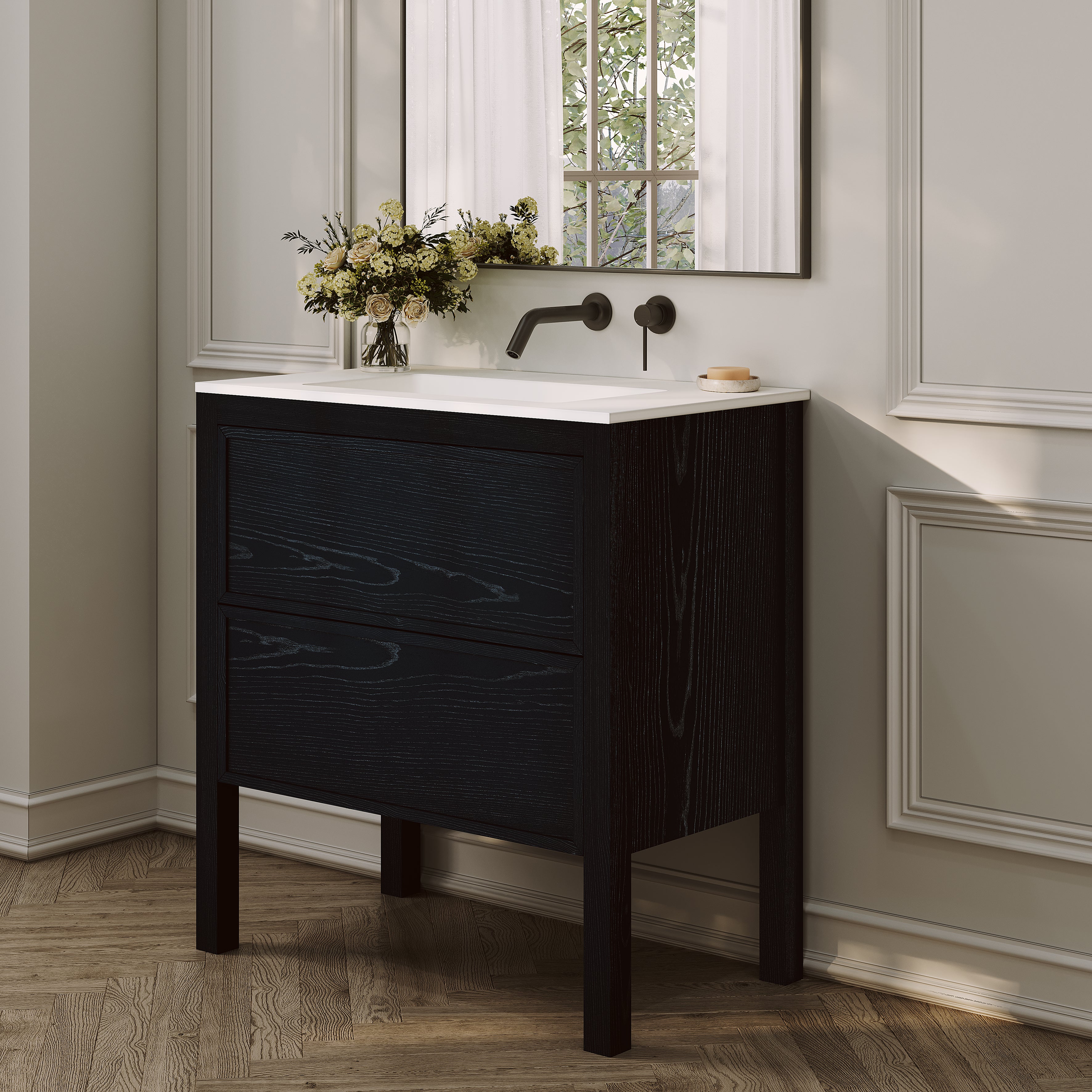 Carter Vanity Unit with Stone Basin (Black Oak 800mm)