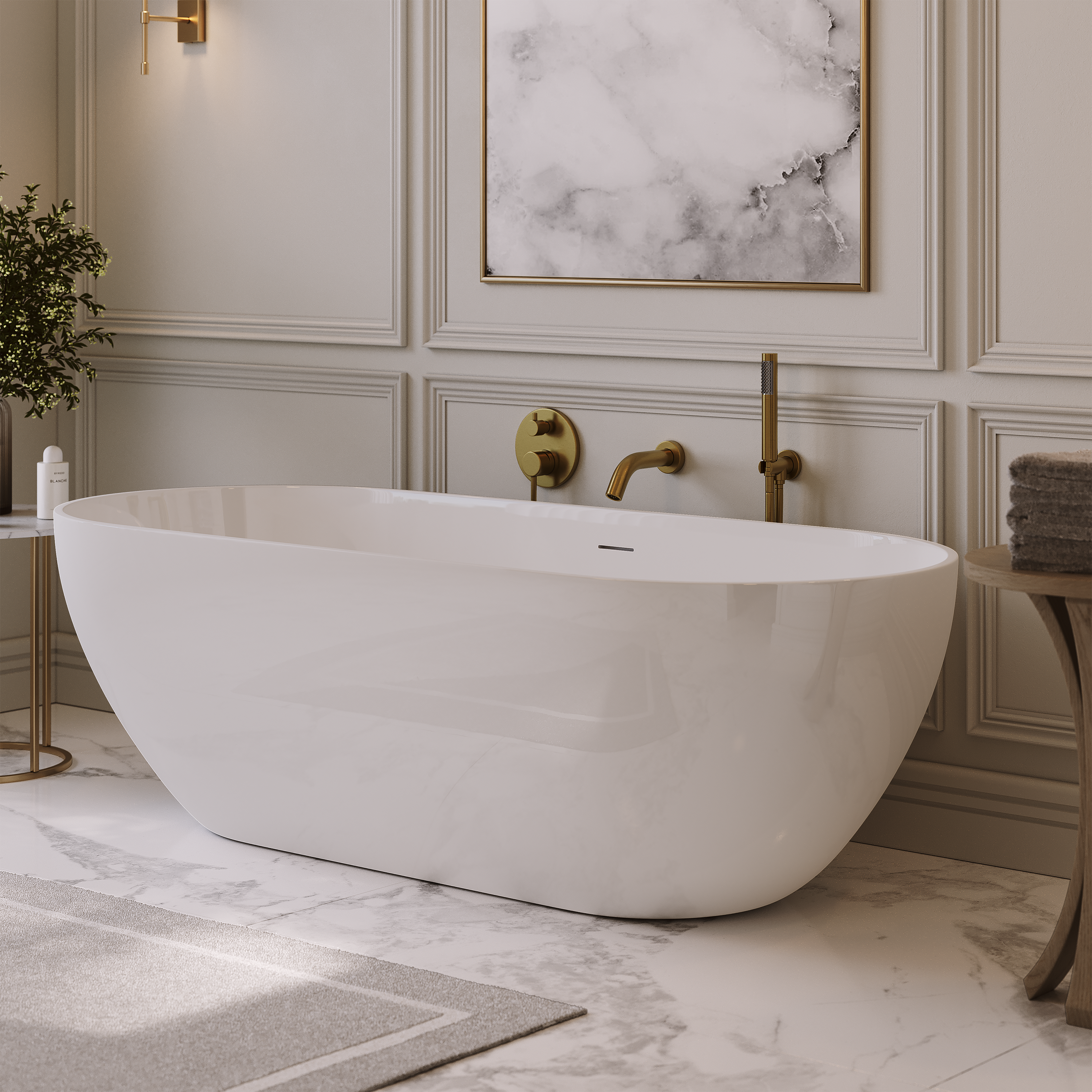 Chesham White Freestanding Stone Bath 1750mm