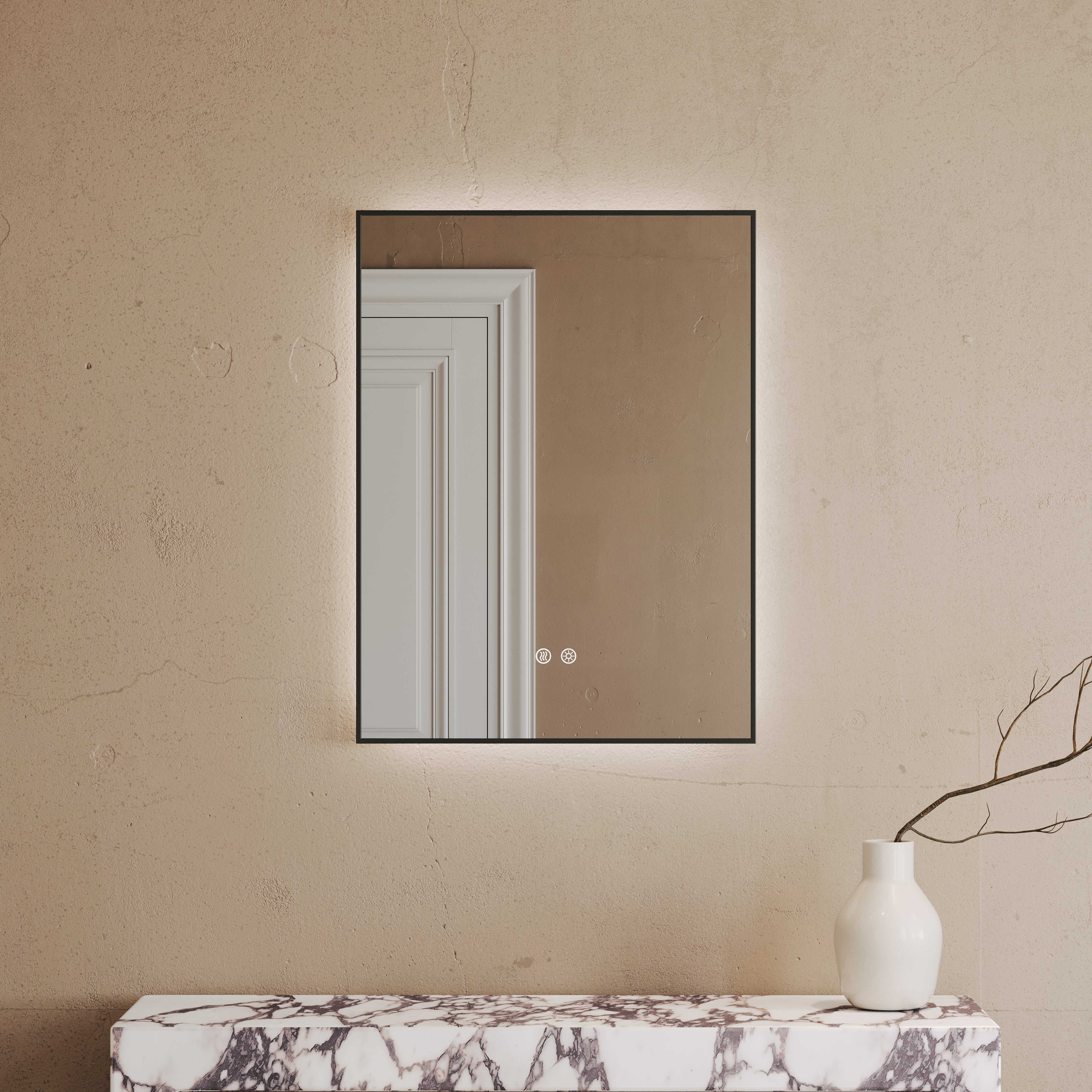 Cielo Matte Black Mirror With Natural White LED light and Demister 600mm