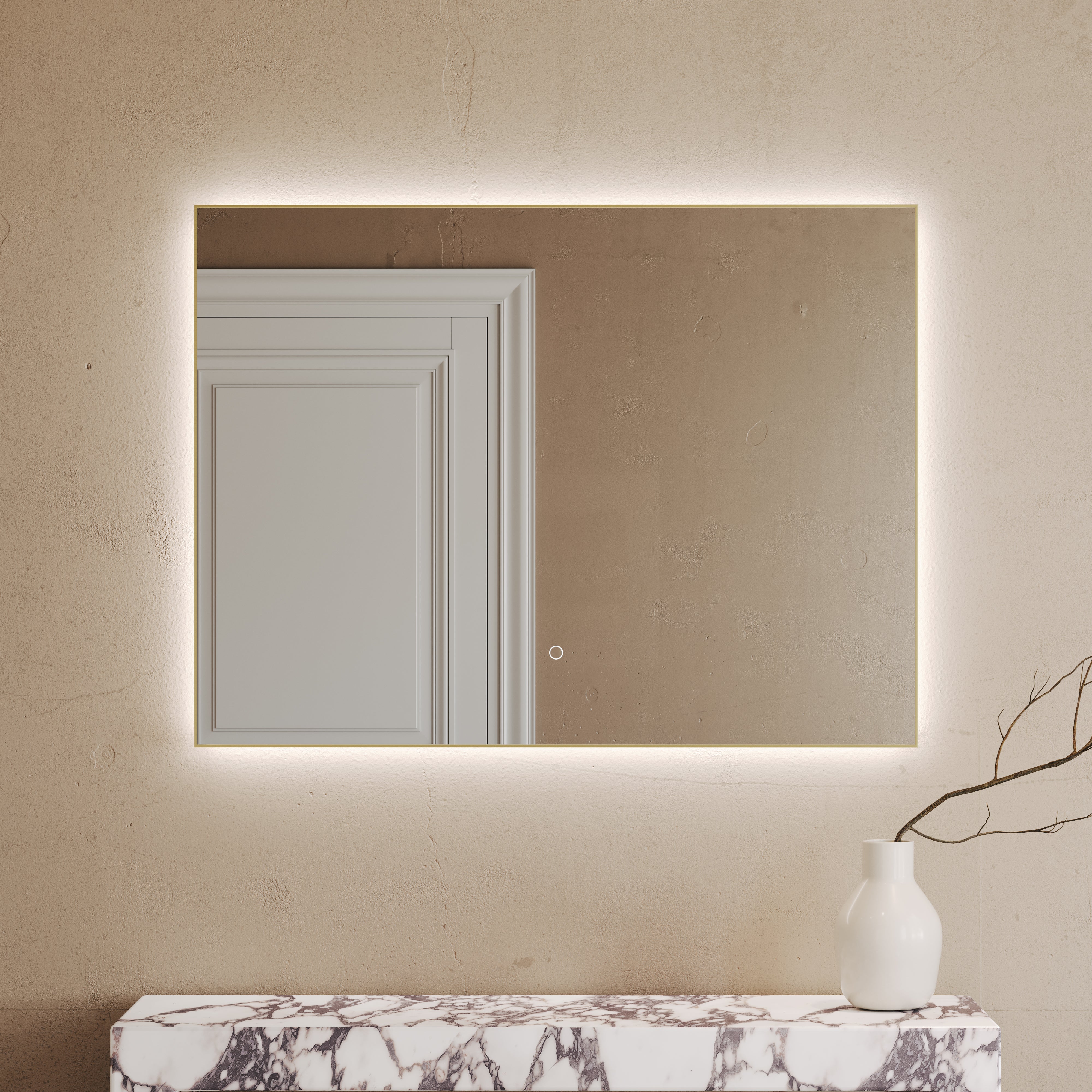 Cielo Mirror with Backlit LED & Demister Brushed Gold 1200mm