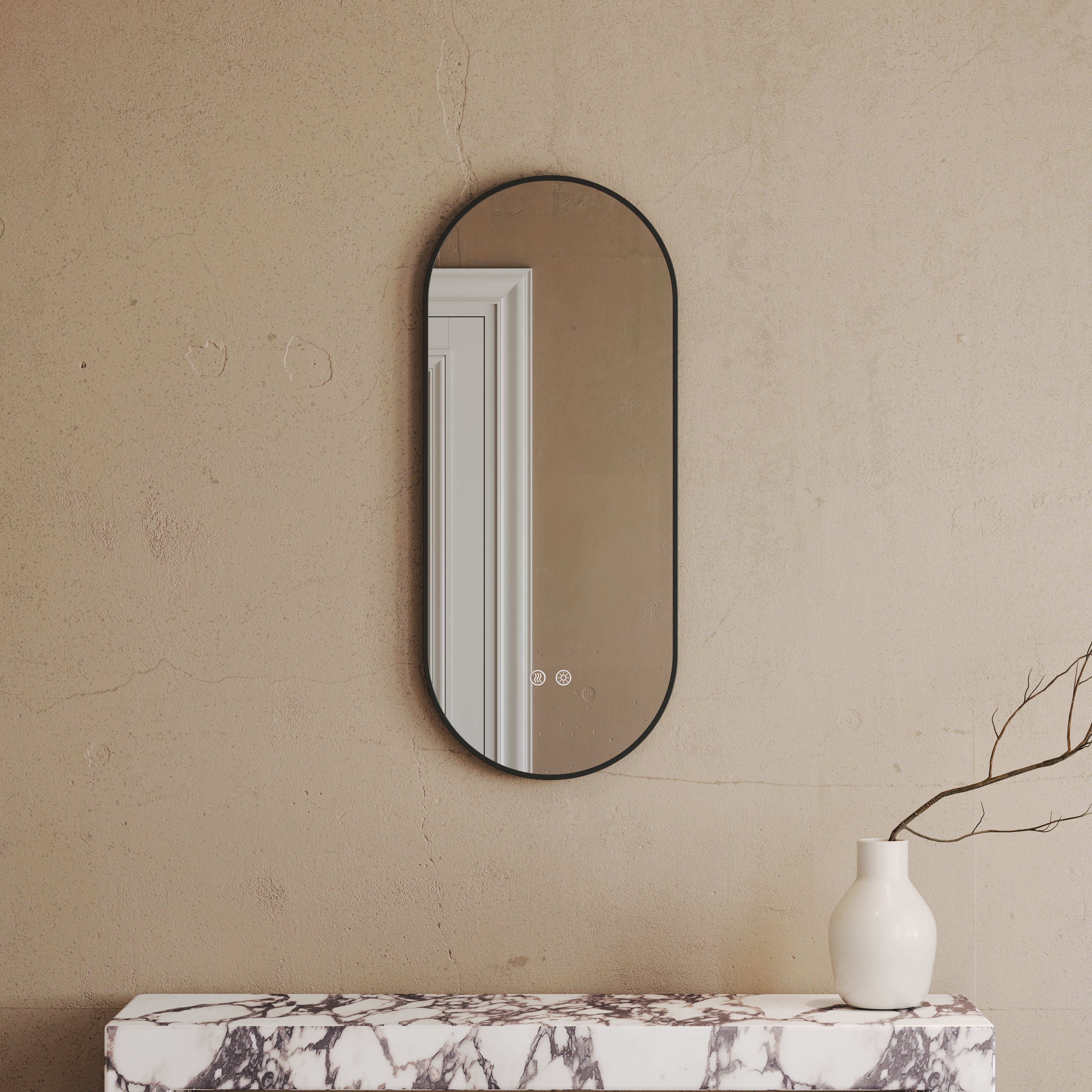 Cielo Matte Black Mirror With Natural White LED light and Demister 380mm