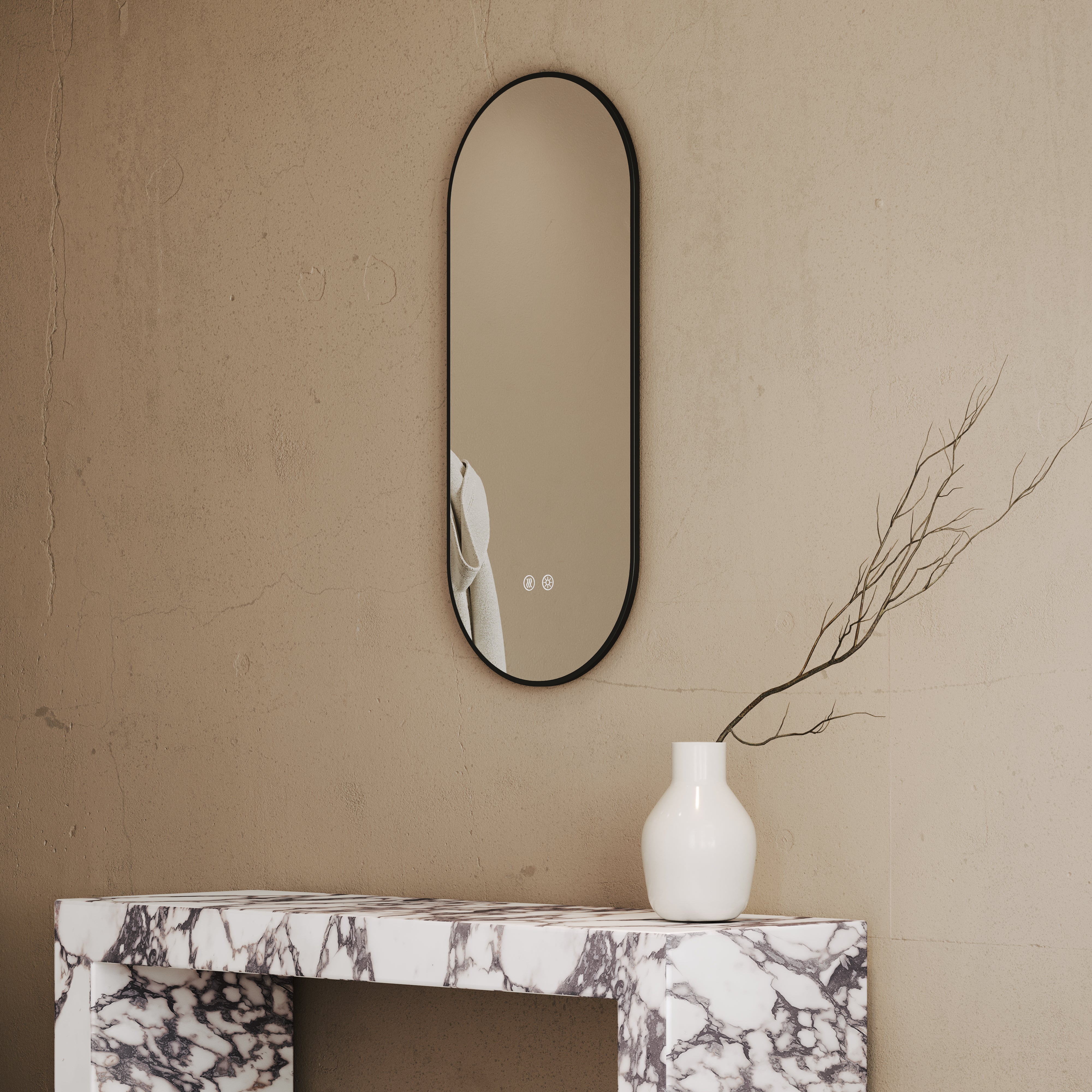Cielo Matte Black Mirror With Natural White LED light and Demister 380mm