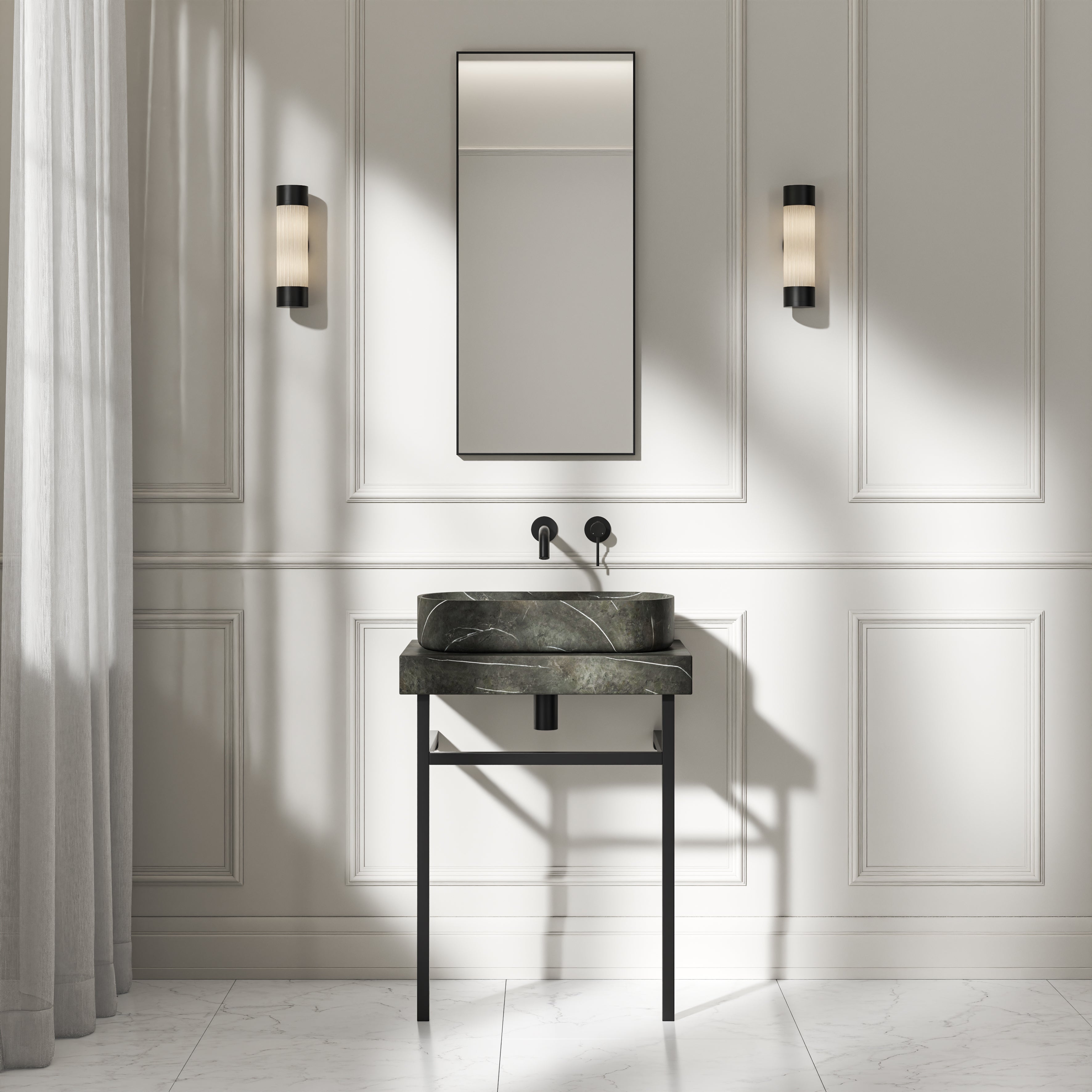 Capola Pietra Grey Marble Countertop Matte Black Vanity Unit 600mm