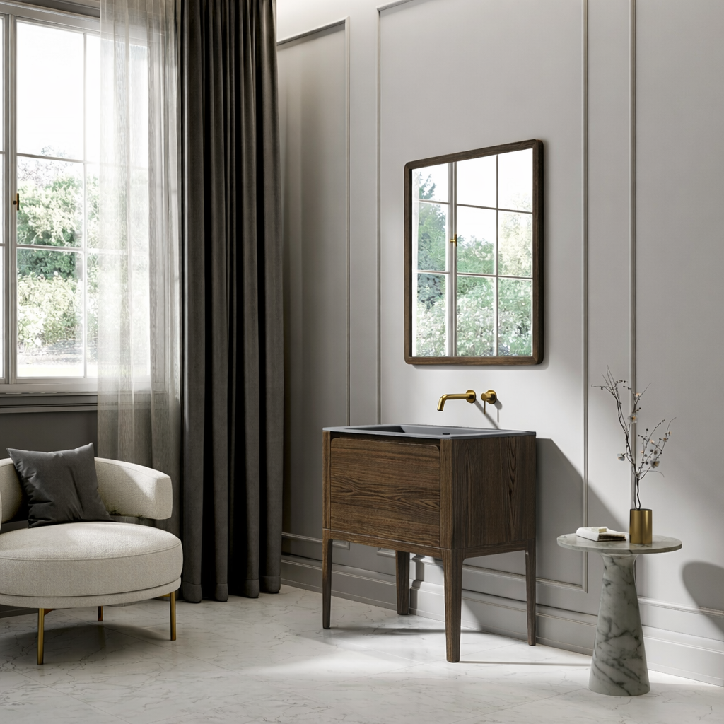 Jakarta Vanity Unit with Stone Basin (Dark Oak 800mm)