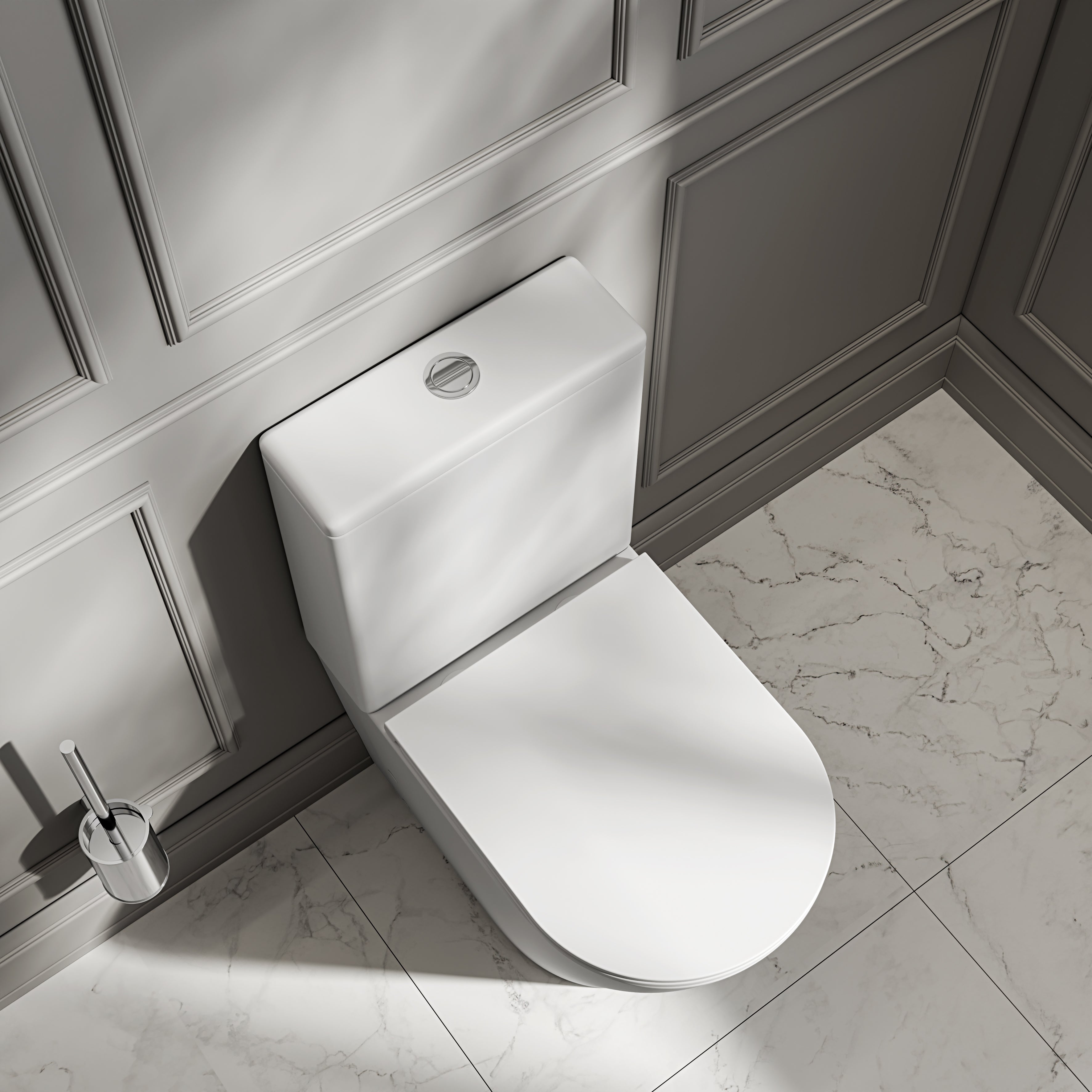 Nuvo Matte White Close Coupled Toilet with Chrome Push Button