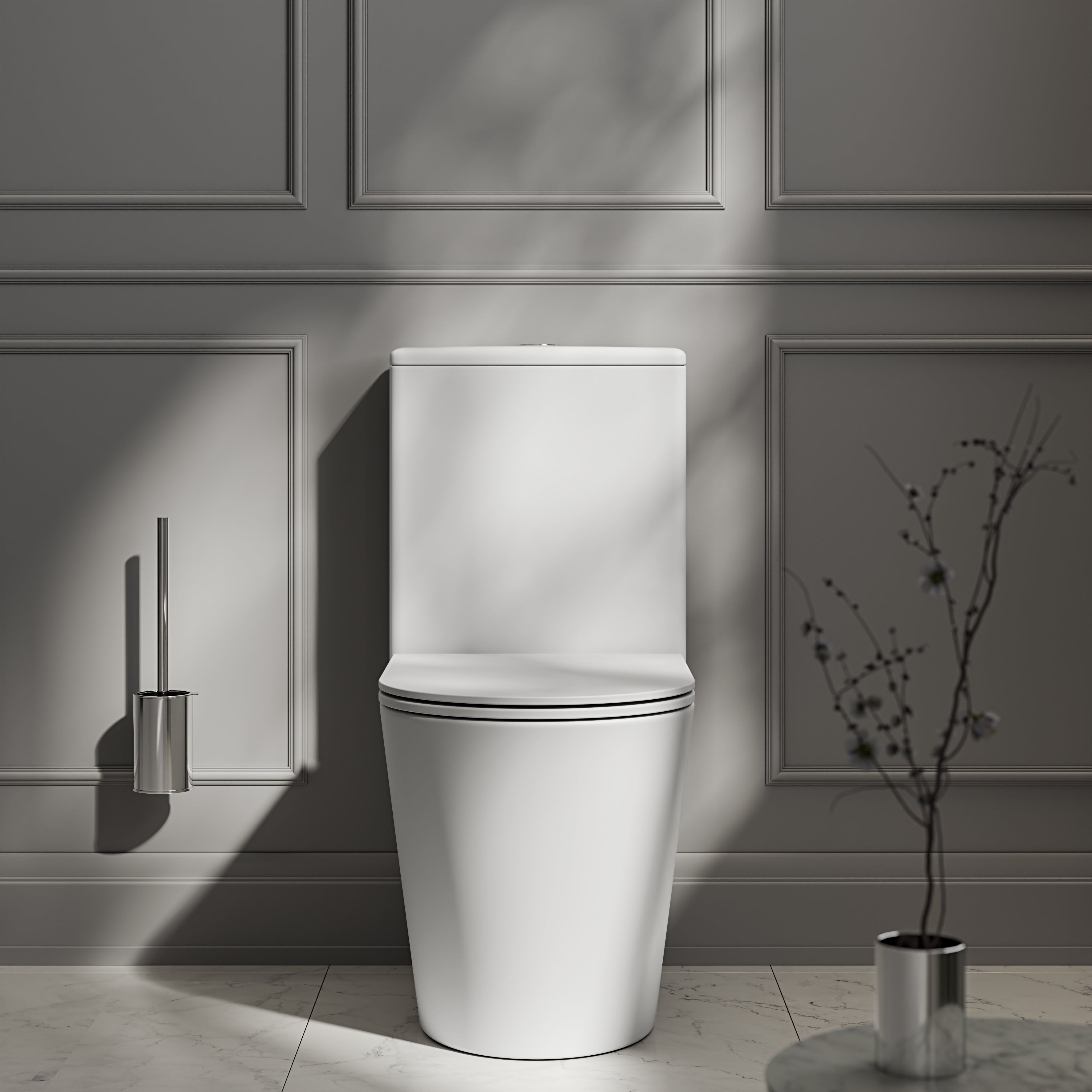 Nuvo Matte White Close Coupled Toilet with Chrome Push Button