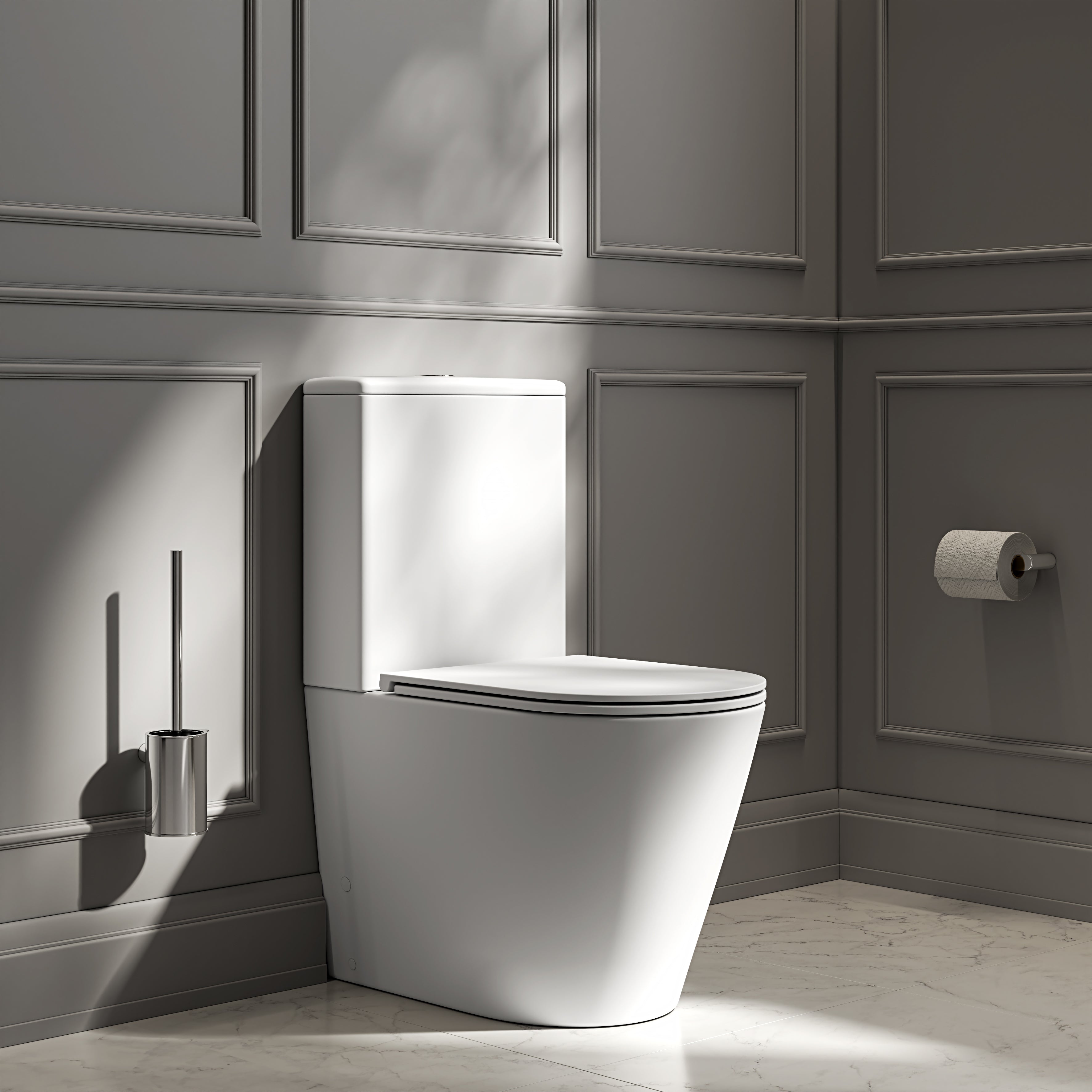 Nuvo Matte White Close Coupled Toilet with Chrome Push Button