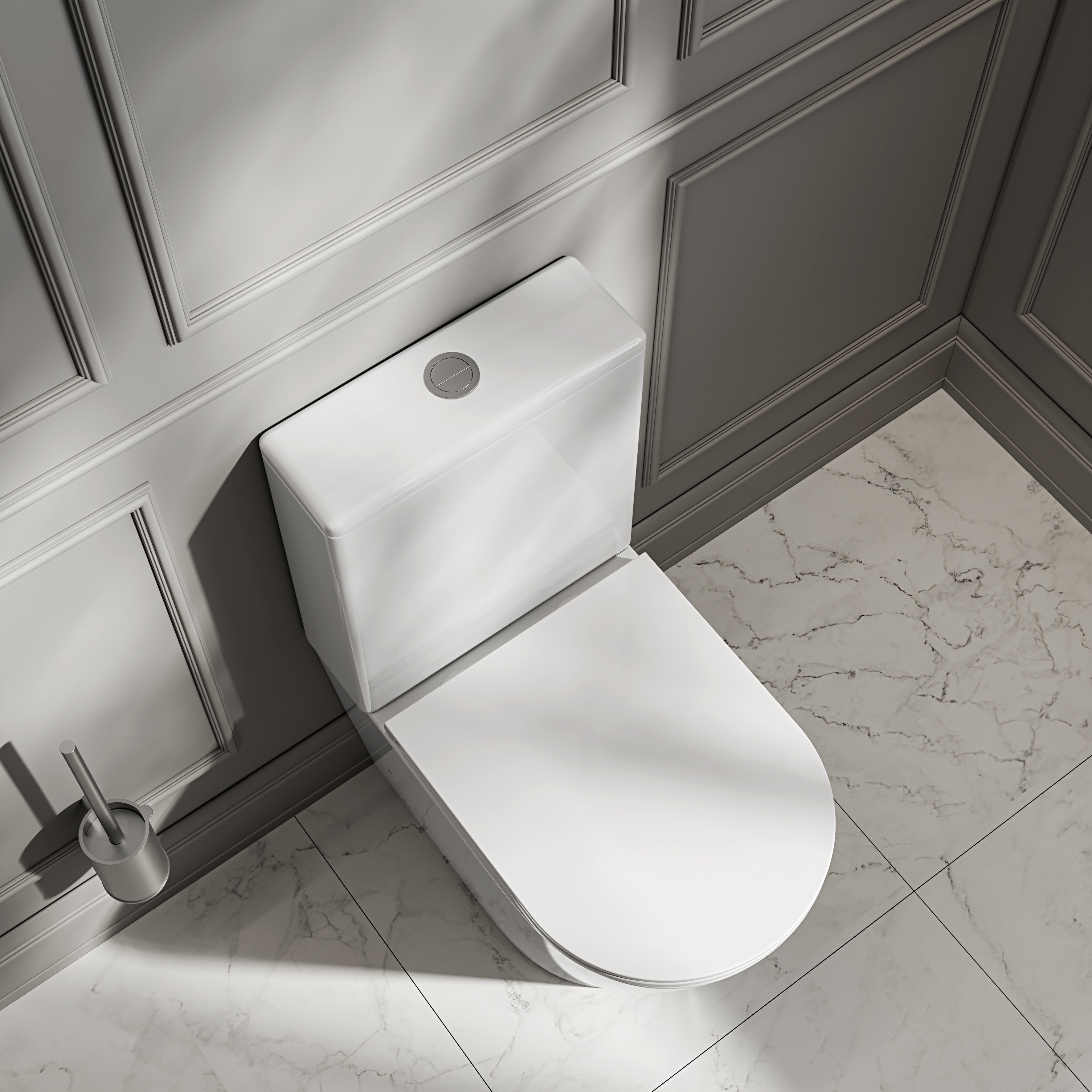Nuvo Polished White Close Coupled Toilet with Brushed Stainless Push Button