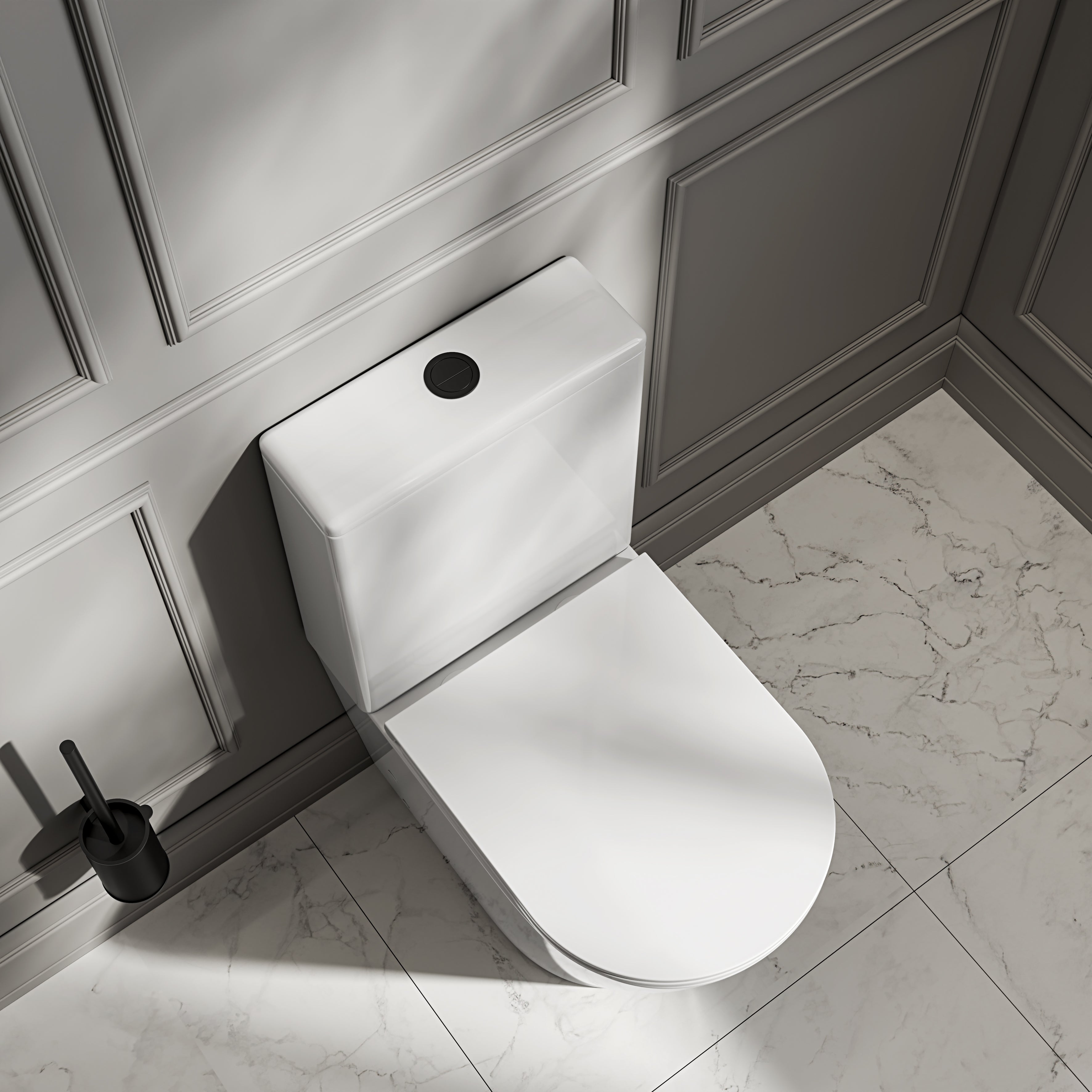 Nuvo Polished White Close Coupled Toilet with Matte Black Push Button