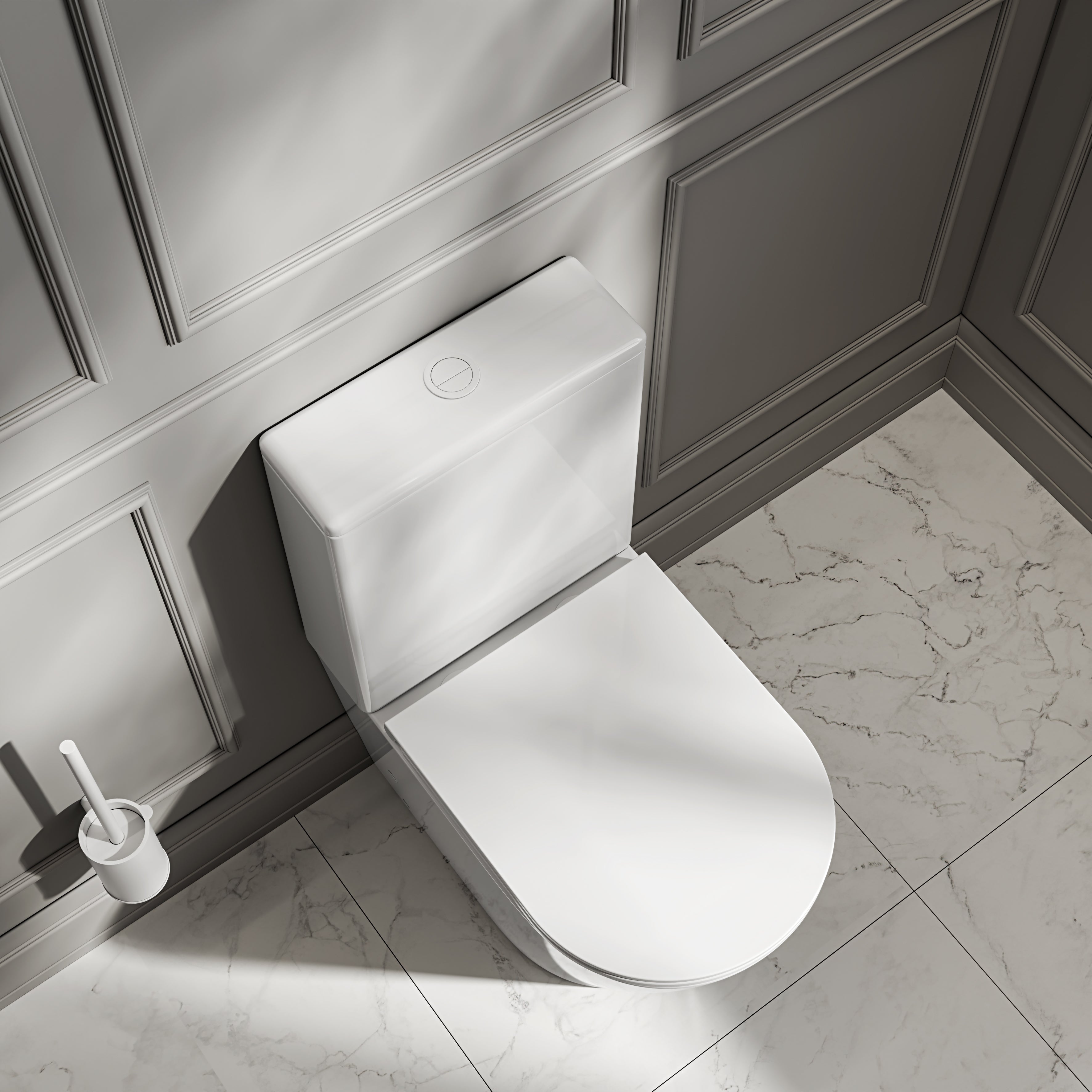 Nuvo Polished White Close Coupled Toilet with Matte White Push Button