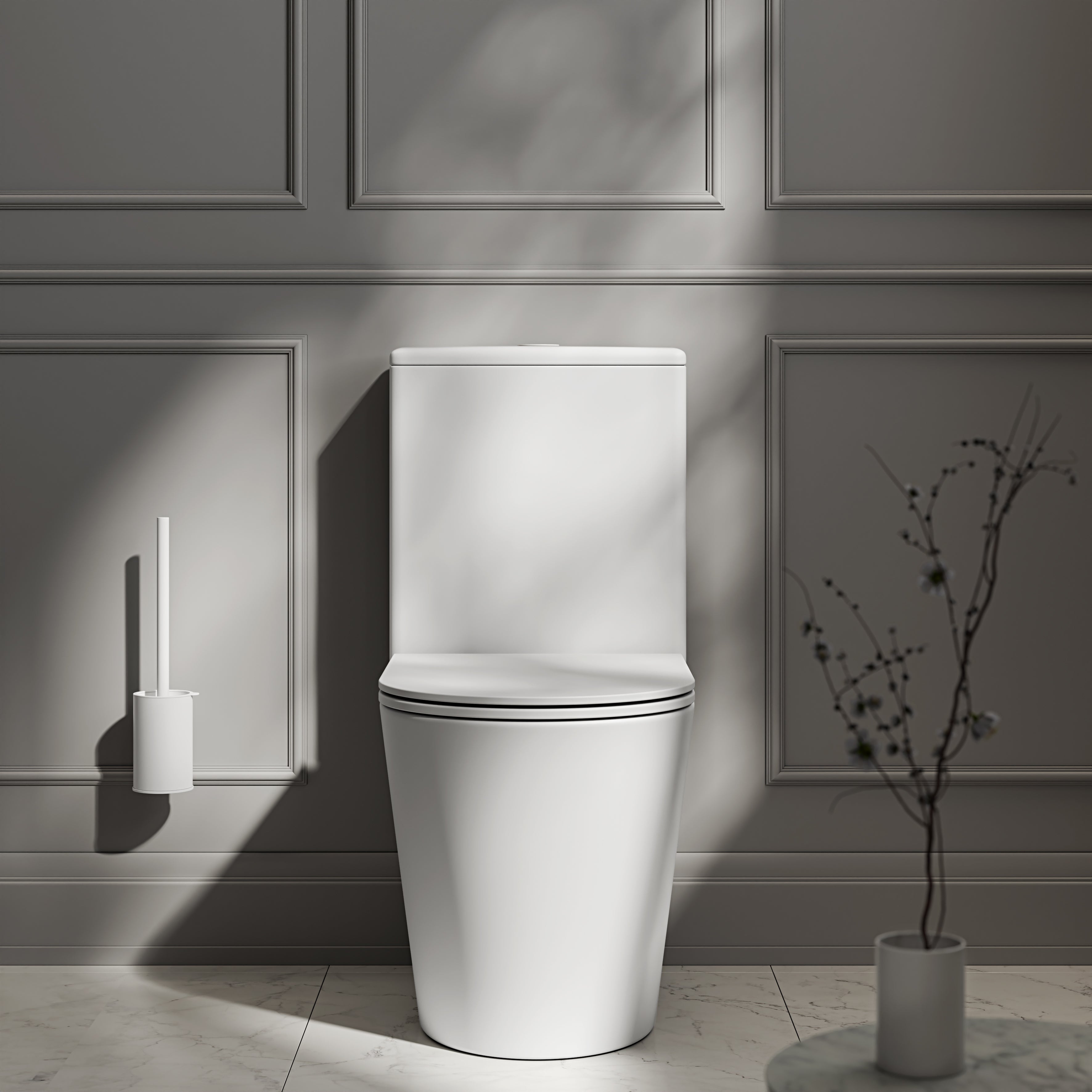 Nuvo Matte White Close Coupled Toilet with Matte White Push Button