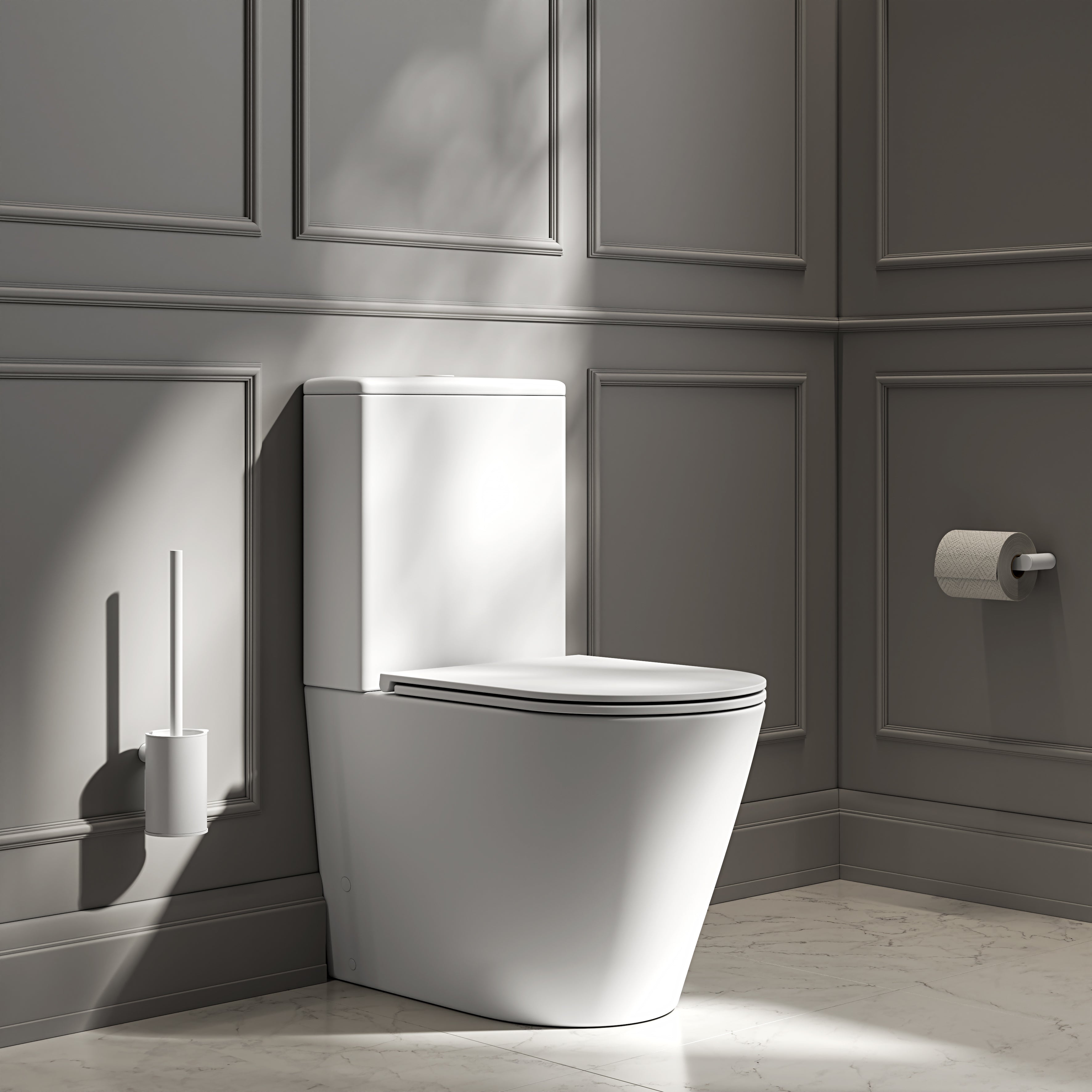 Nuvo Matte White Close Coupled Toilet with Matte White Push Button
