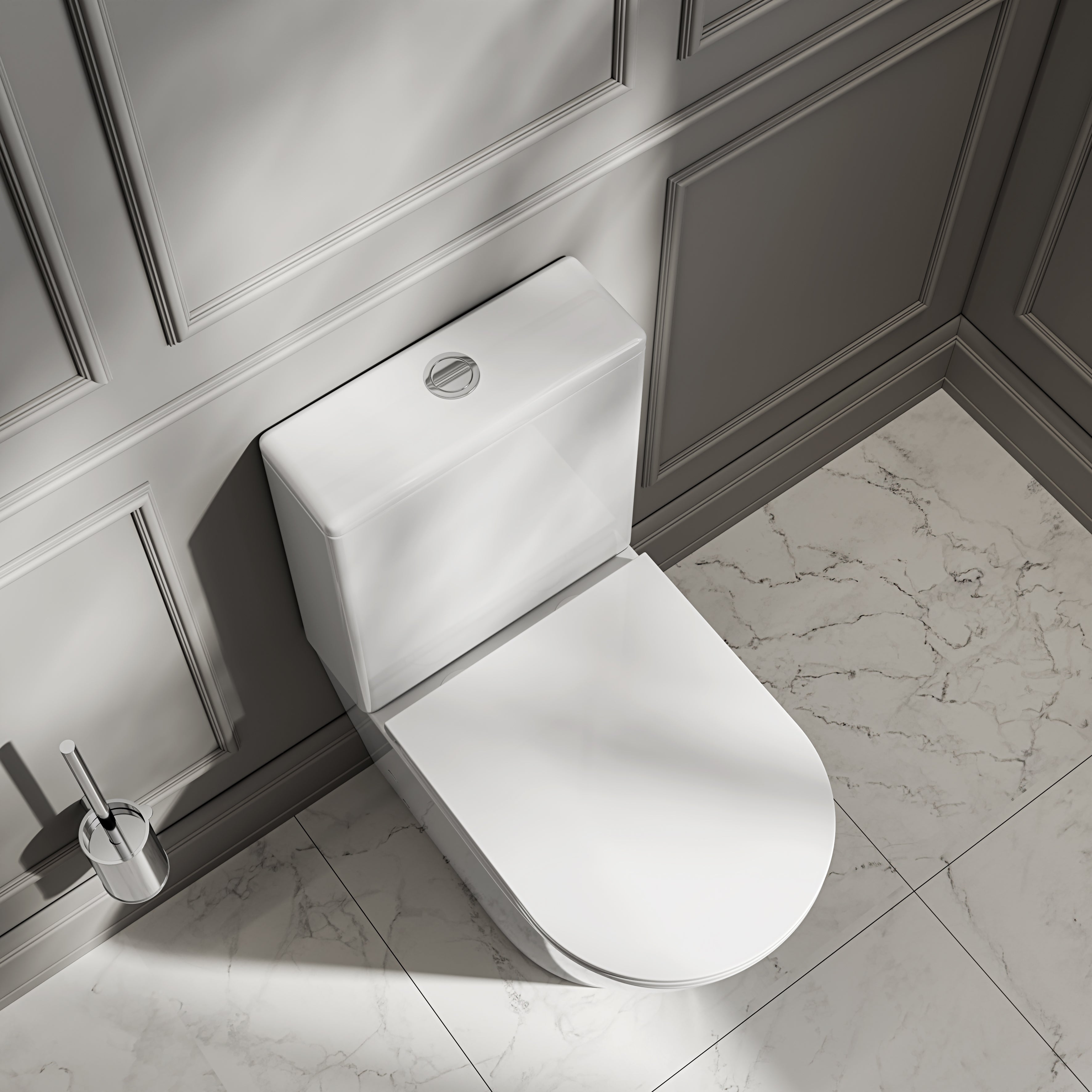 Nuvo Polished White Close Coupled Toilet with Chrome Push Button