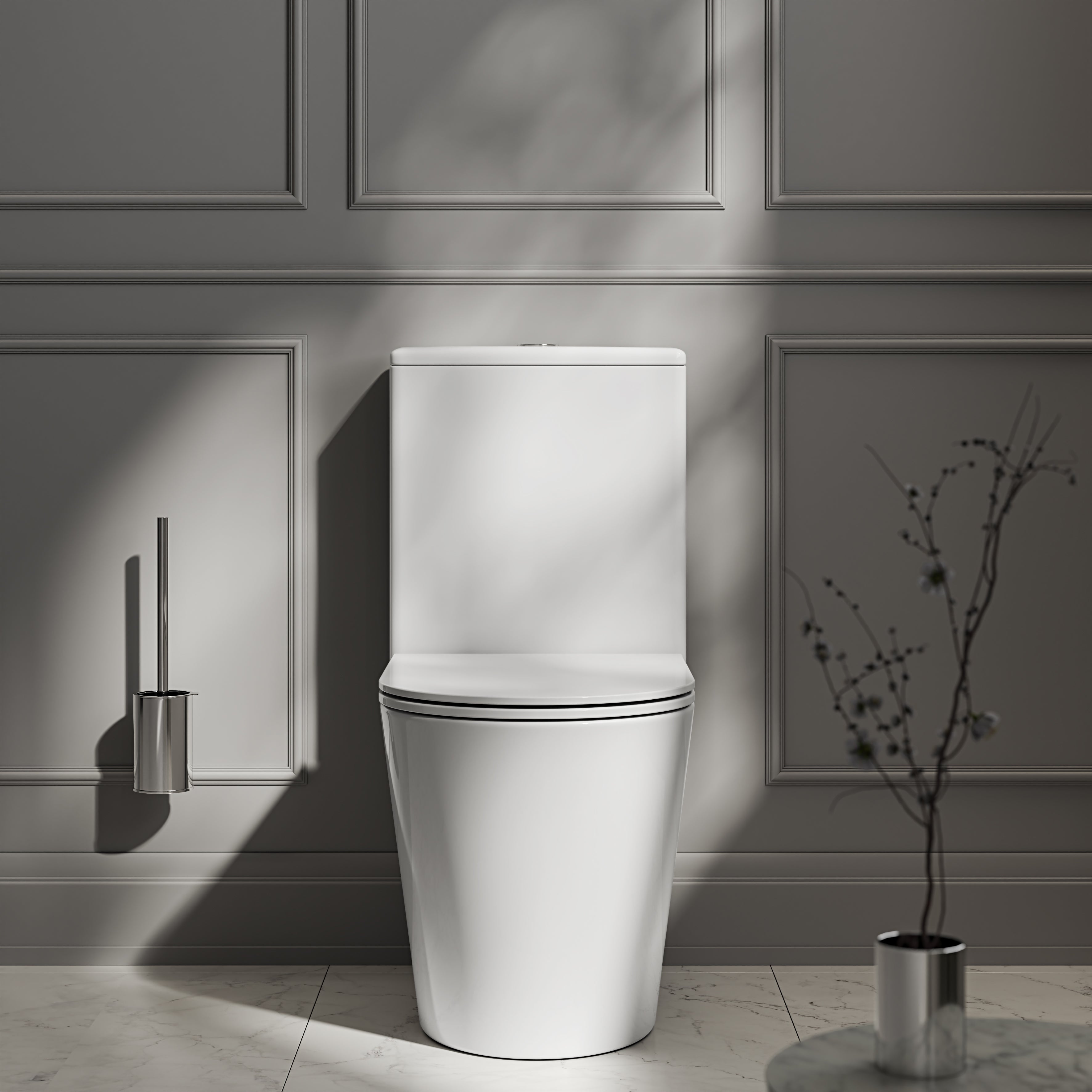 Nuvo Polished White Close Coupled Toilet with Chrome Push Button