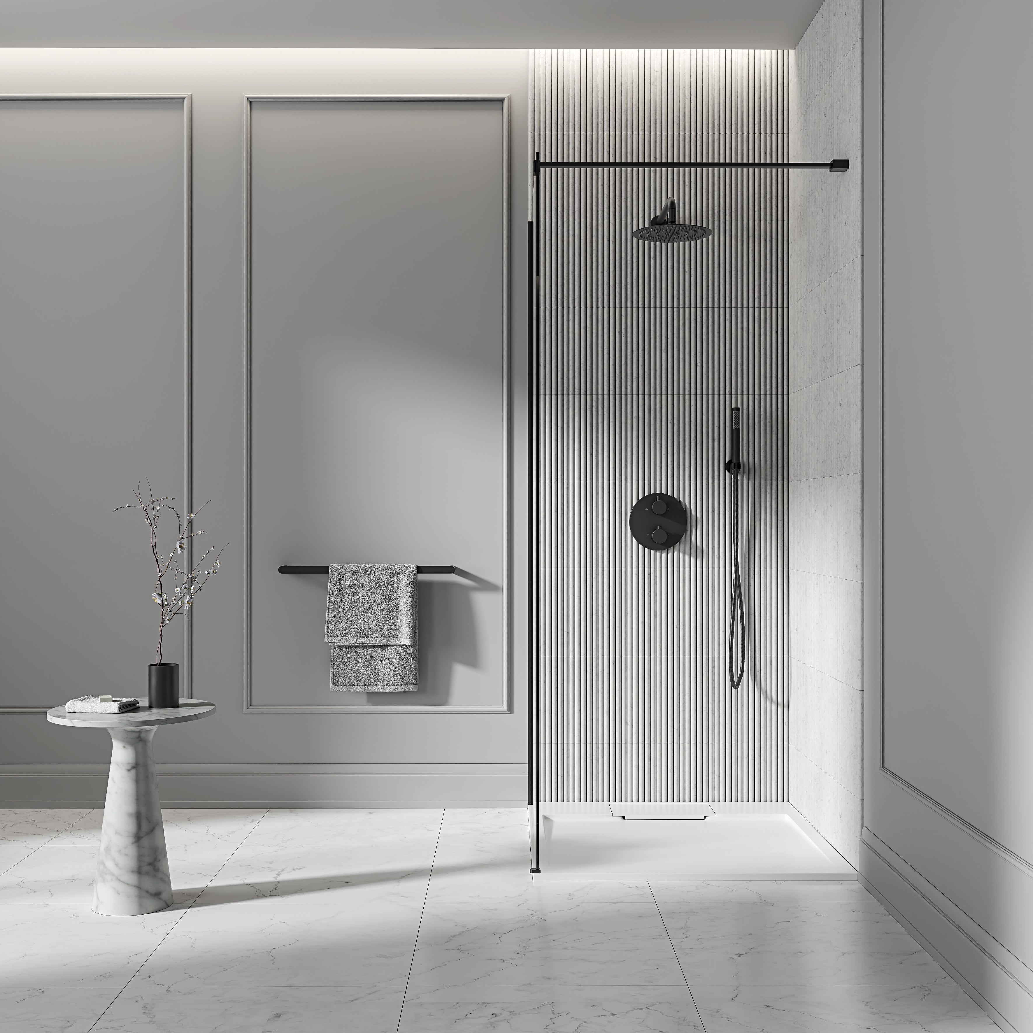 Nuvo Matte Black Thermostatic Shower With Handheld Shower