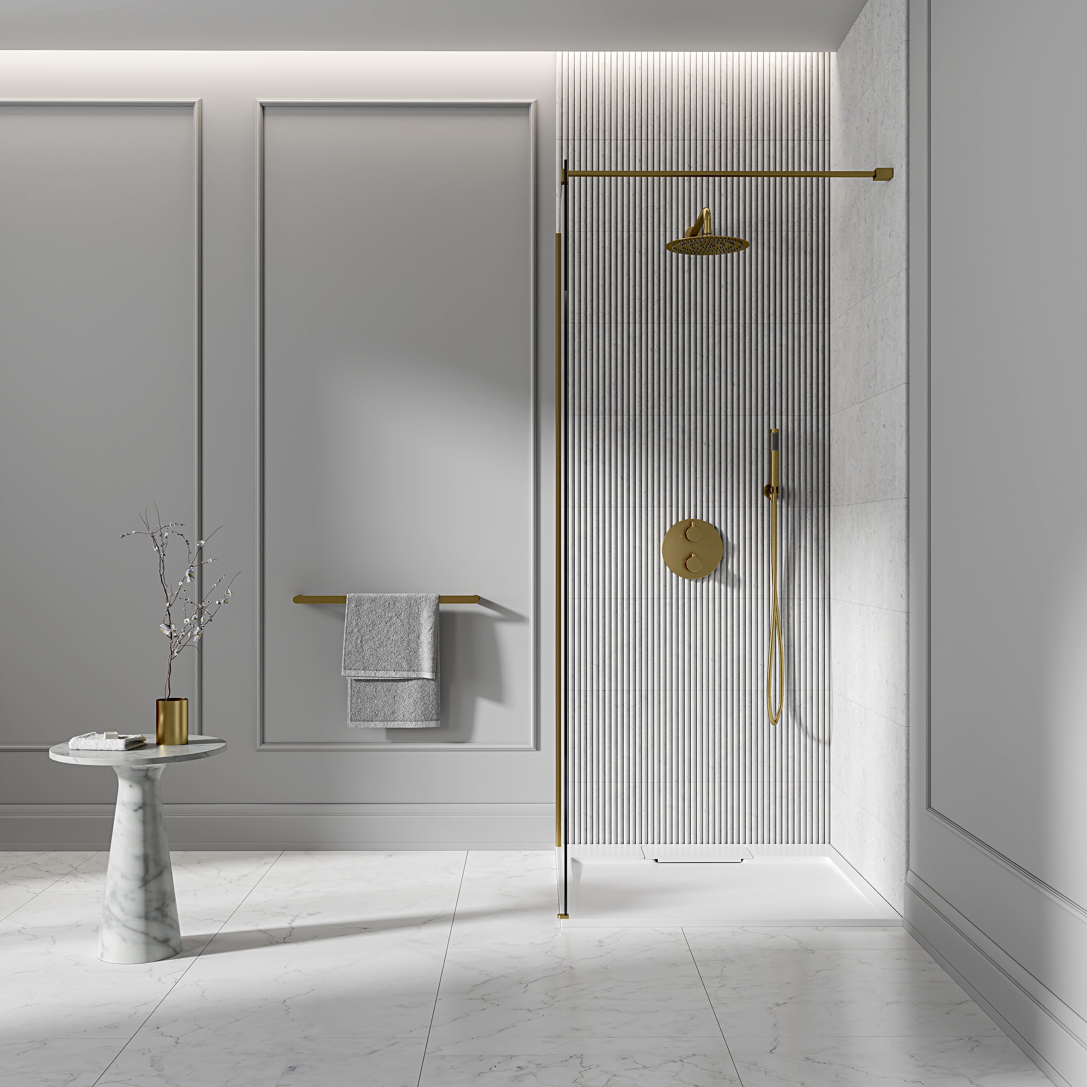 Nuvo Brushed Gold Thermostatic Shower With Handheld Shower