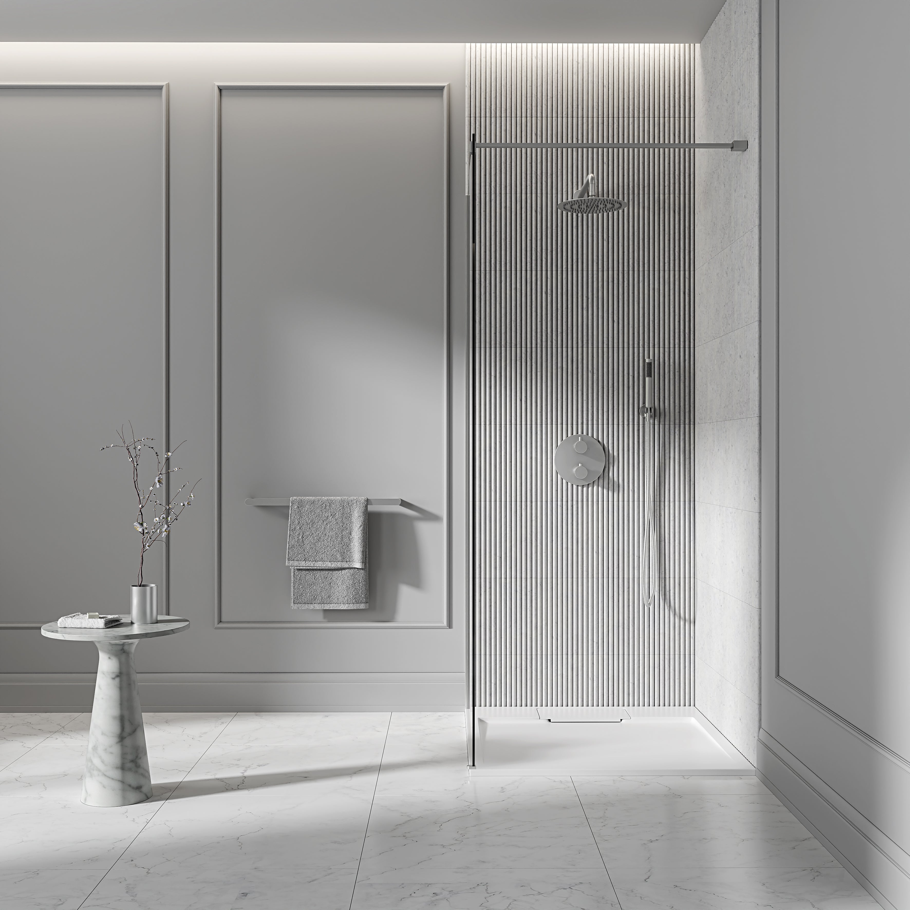 Nuvo Brushed Stainless Thermostatic Shower With Handheld Shower