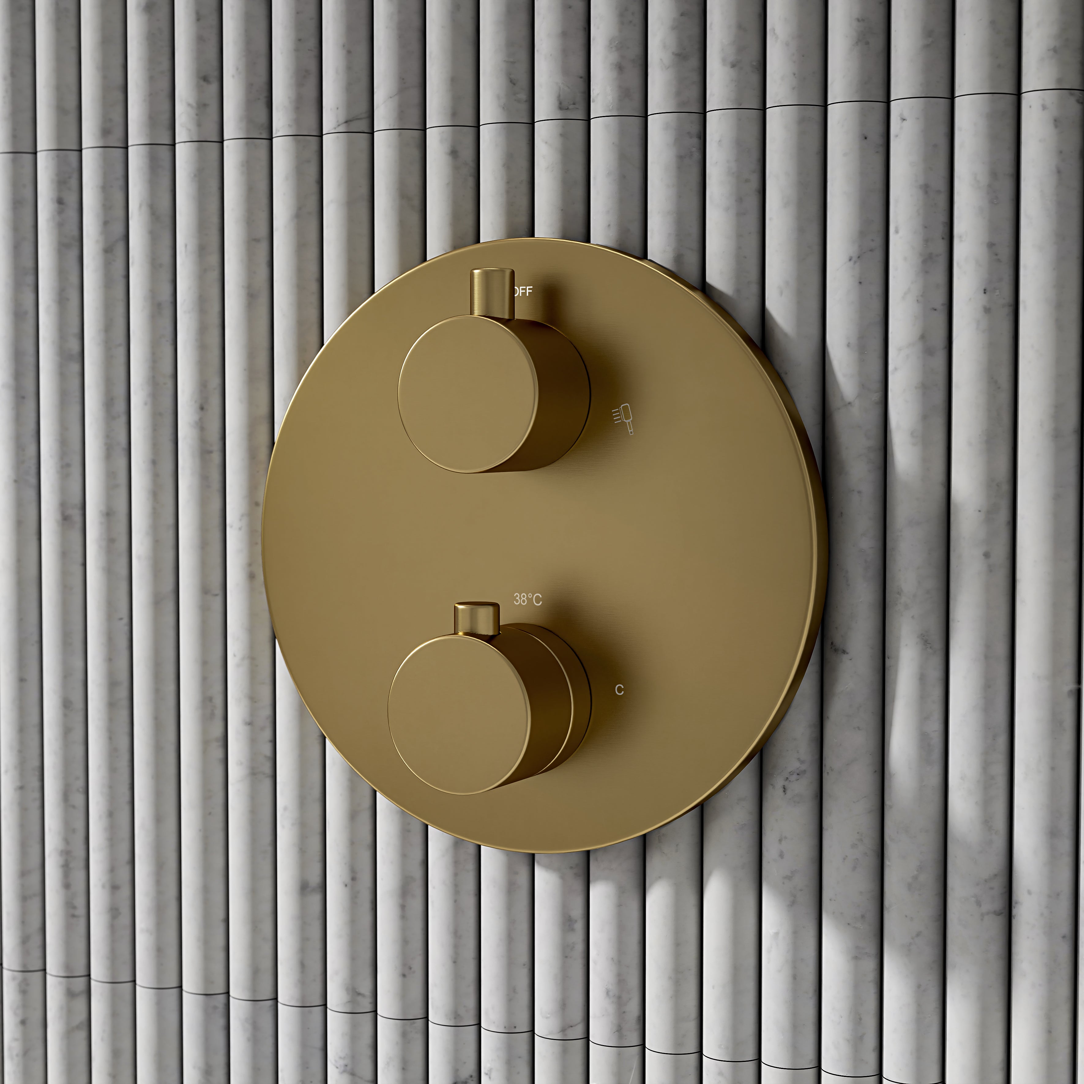 Nuvo Brushed Gold Thermostatic Shower With Handheld Shower