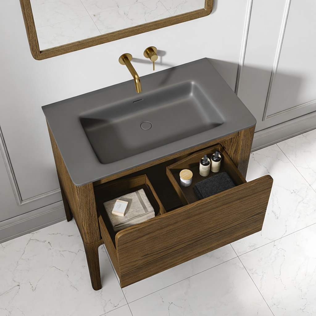 Jakarta Vanity Unit with Stone Basin (Dark Oak 800mm)