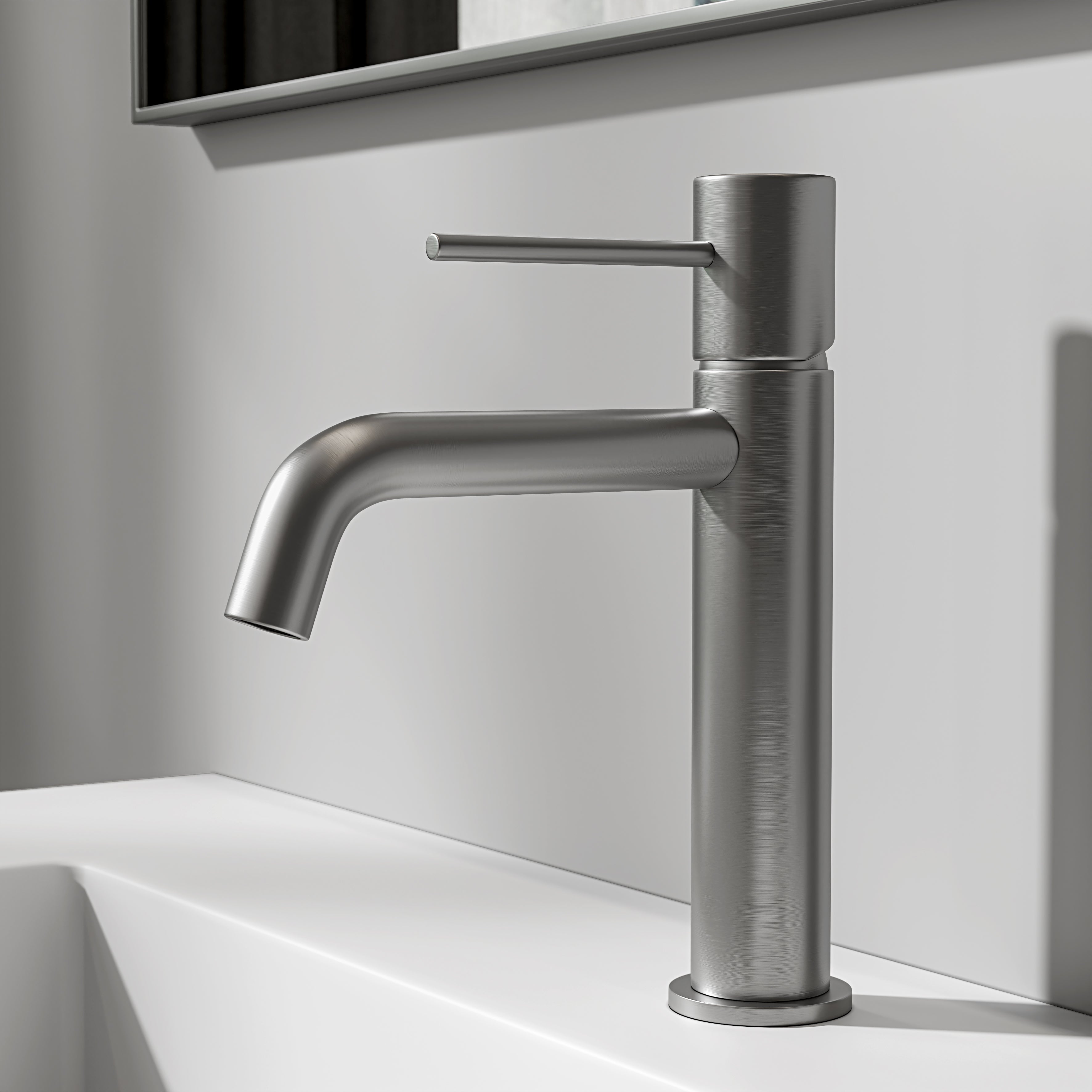 Nuvo Brushed Stainless Curved Spout Basin Mixer Tap
