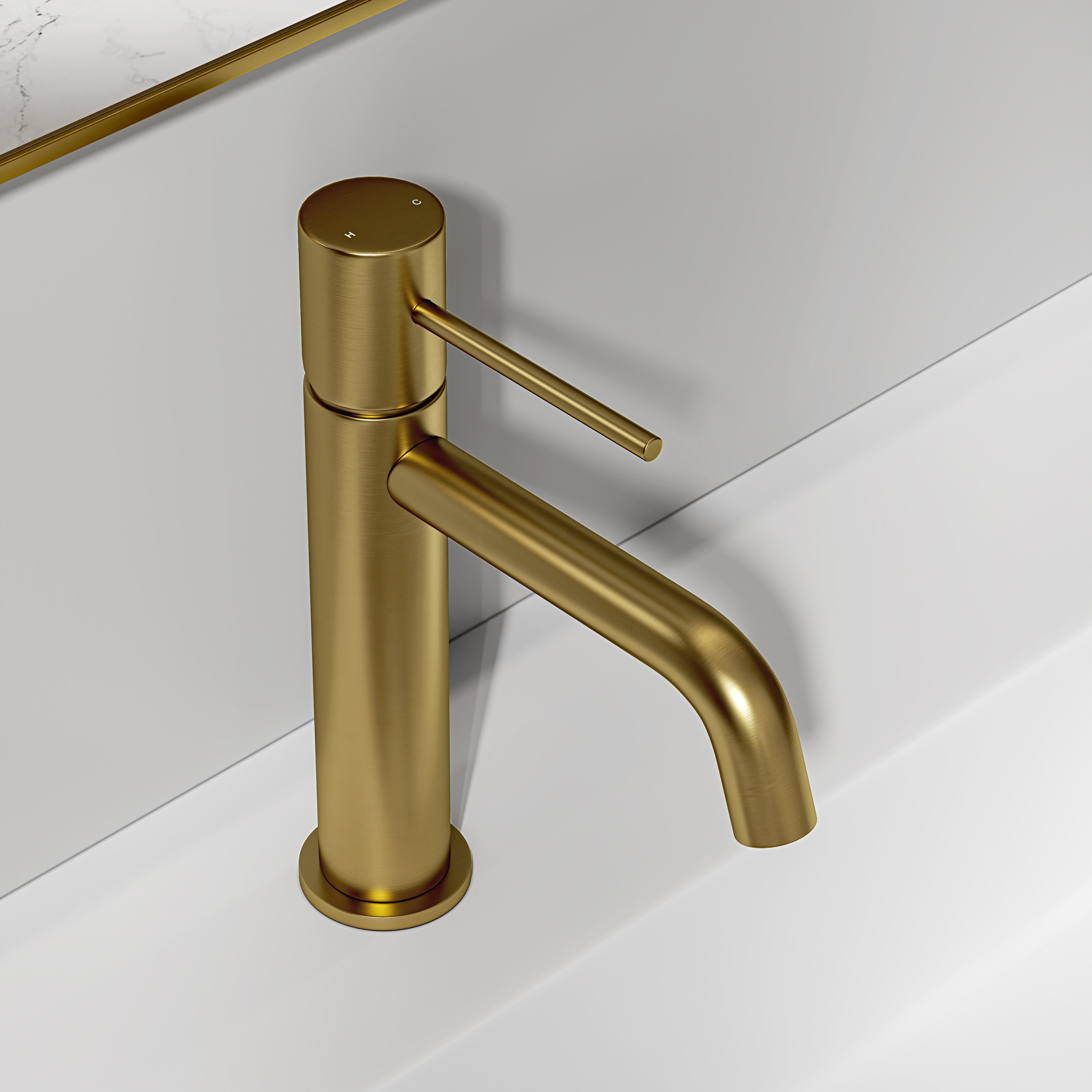 Nuvo Brushed Gold Curved Spout Basin Mixer Tap