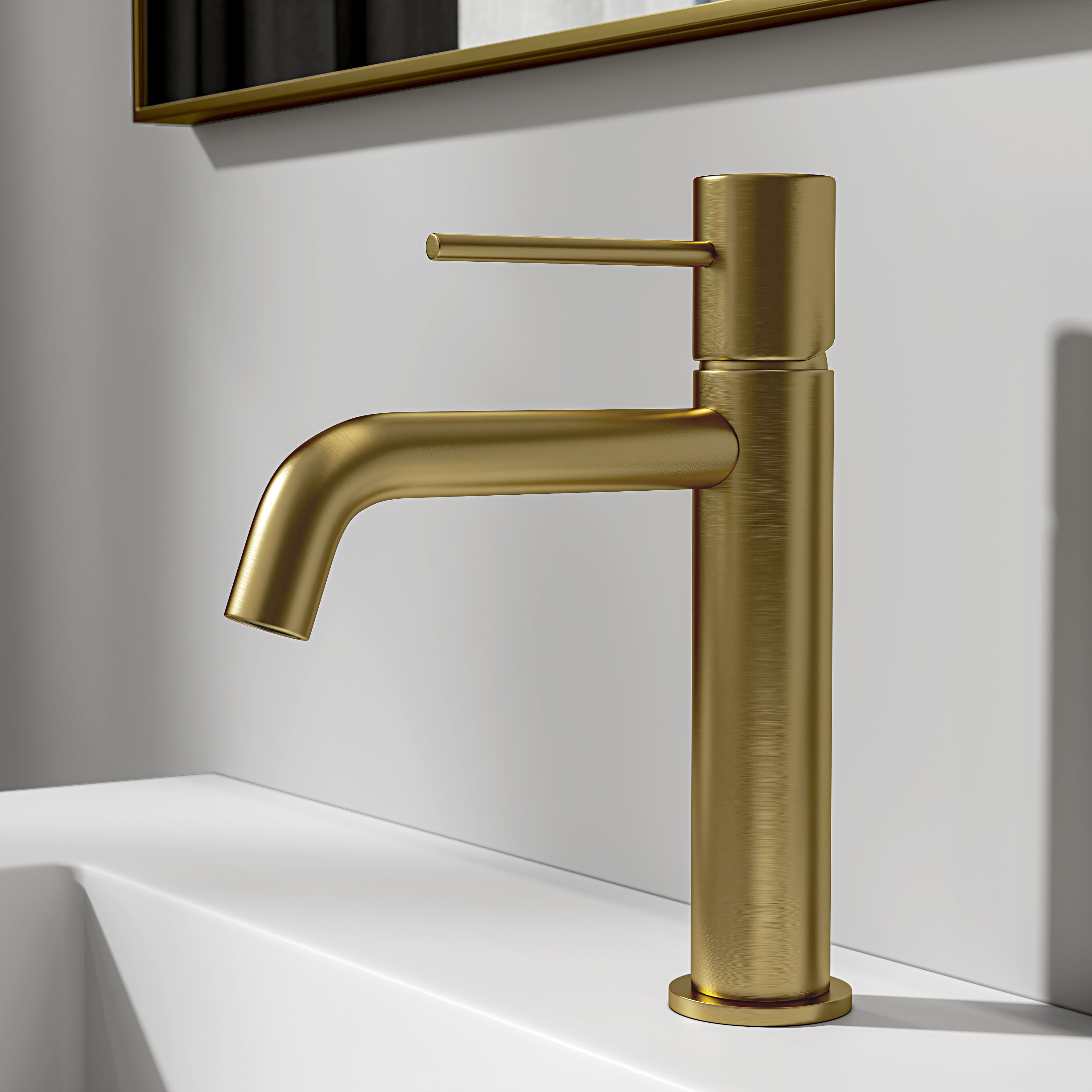 Nuvo Brushed Gold Curved Spout Basin Mixer Tap