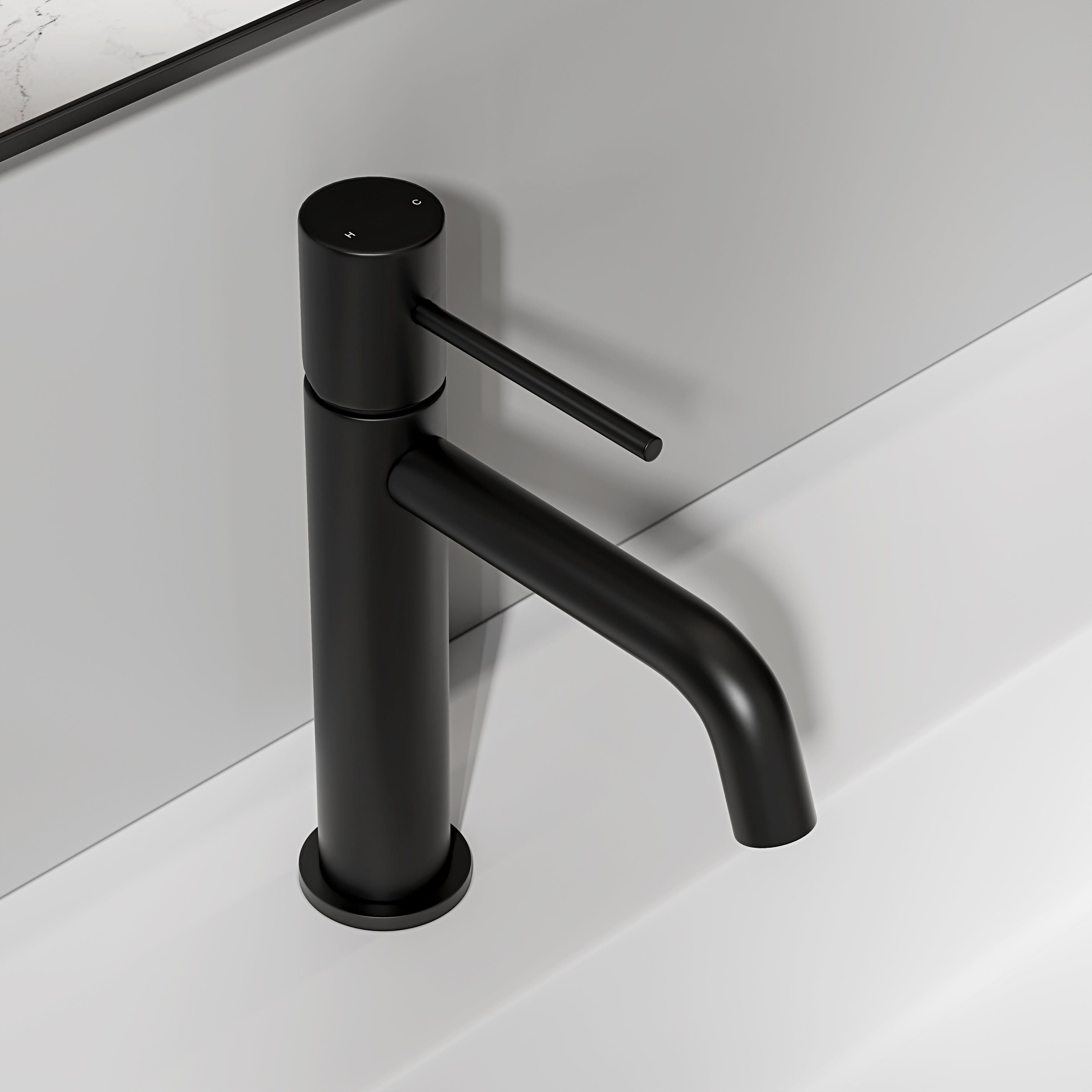 Nuvo Matte Black Curved Spout Basin Mixer Tap