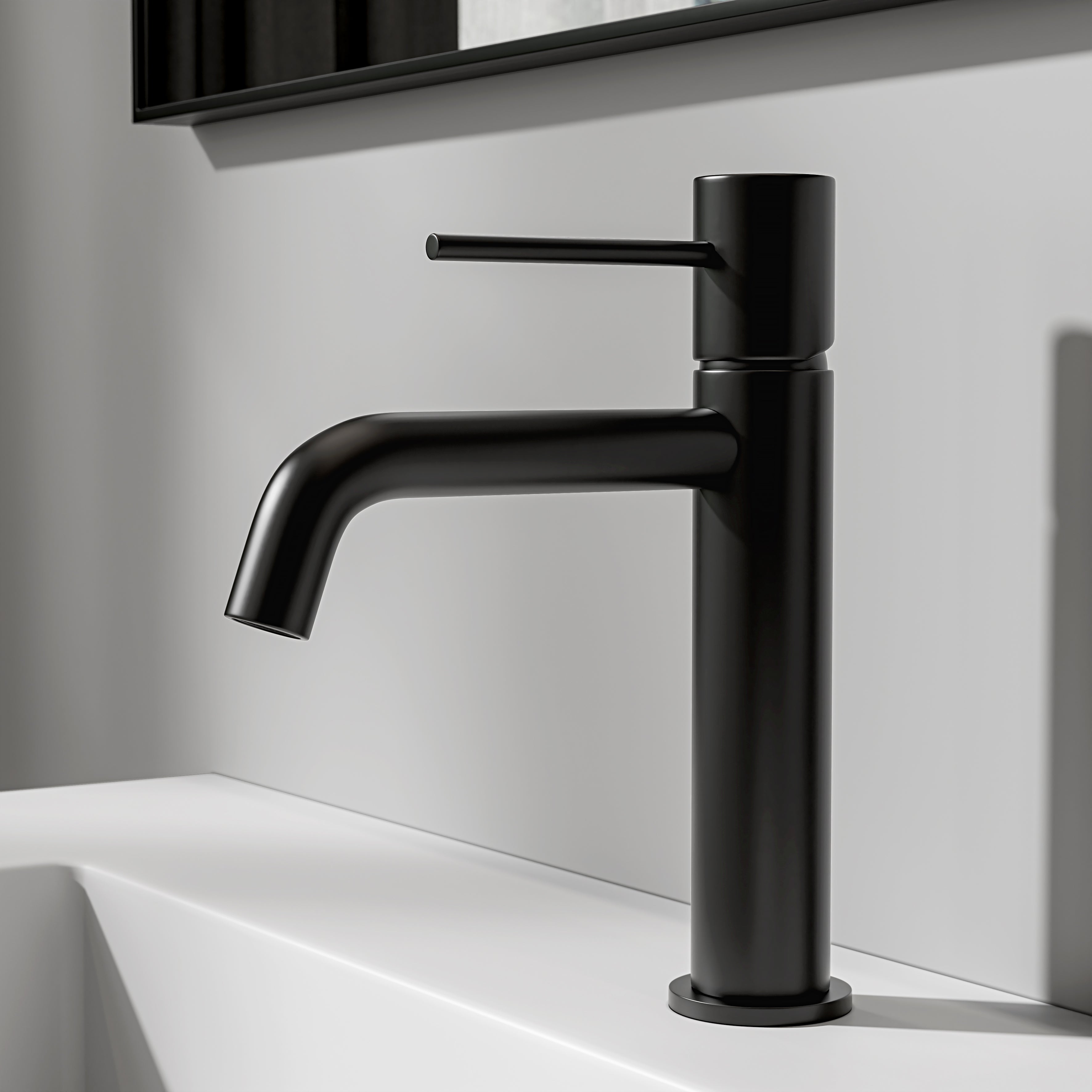 Nuvo Matte Black Curved Spout Basin Mixer Tap