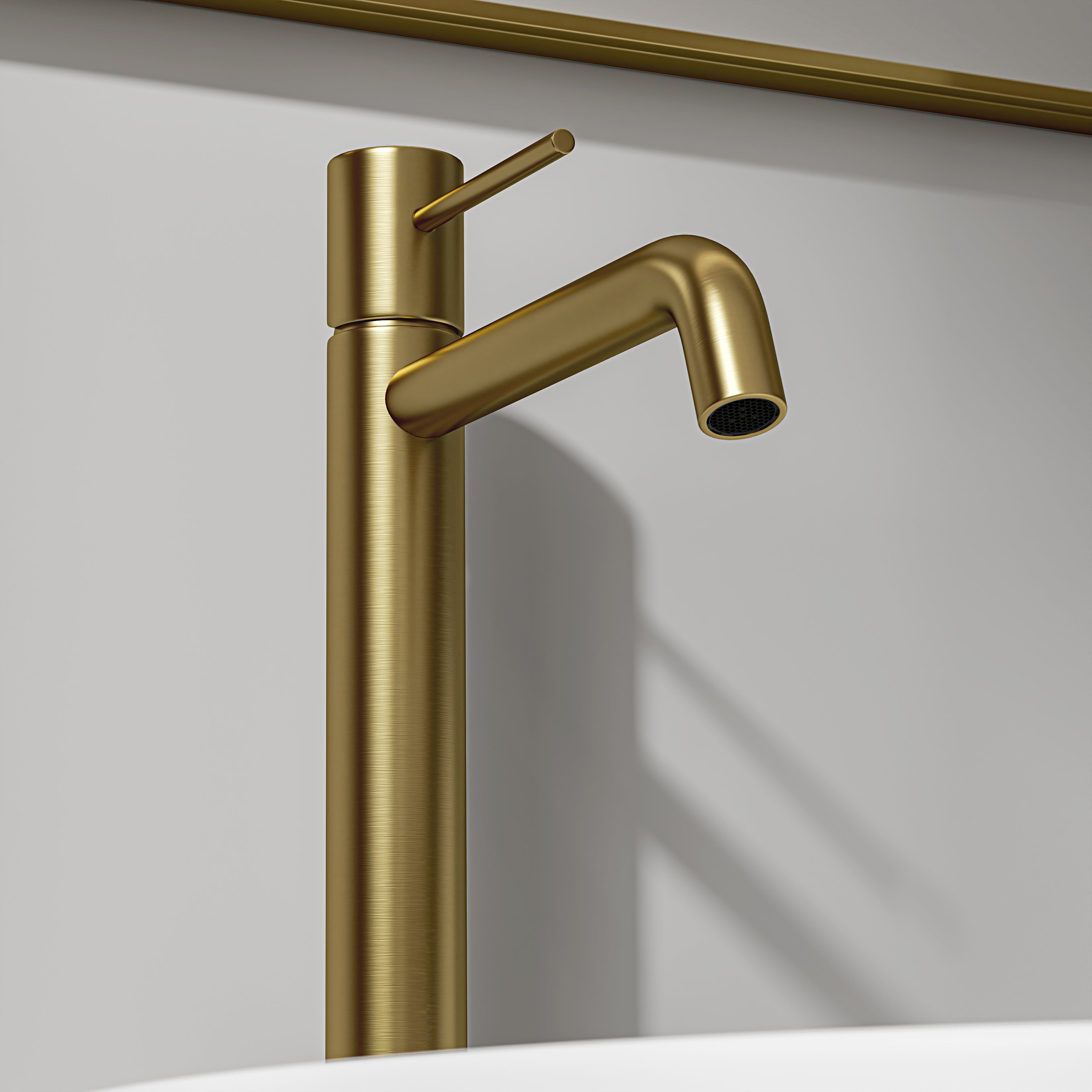 Nuvo Brushed Gold Tall Curved Spout Basin Mixer Tap