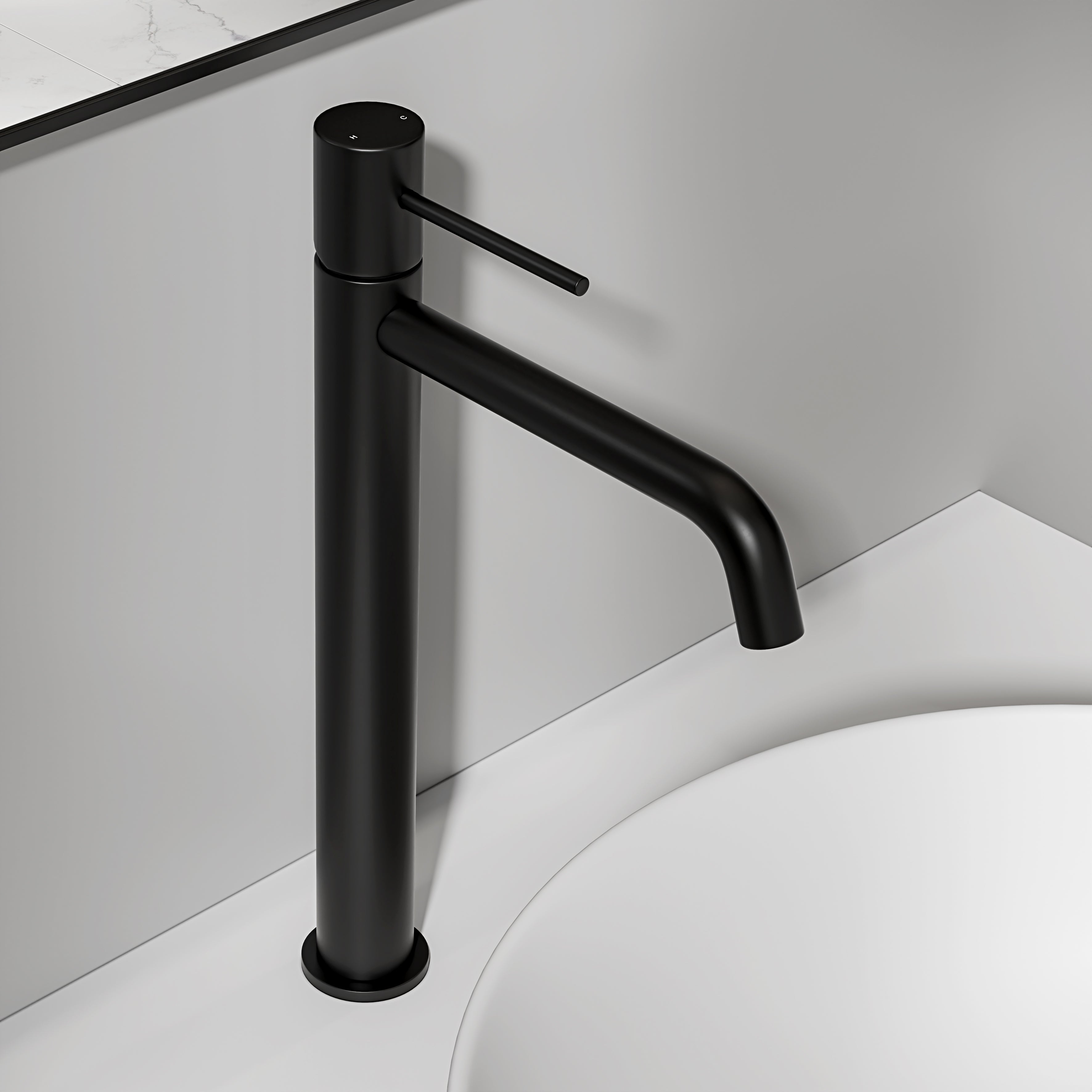 Nuvo Matte Black Tall Curved Spout Basin Mixer Tap