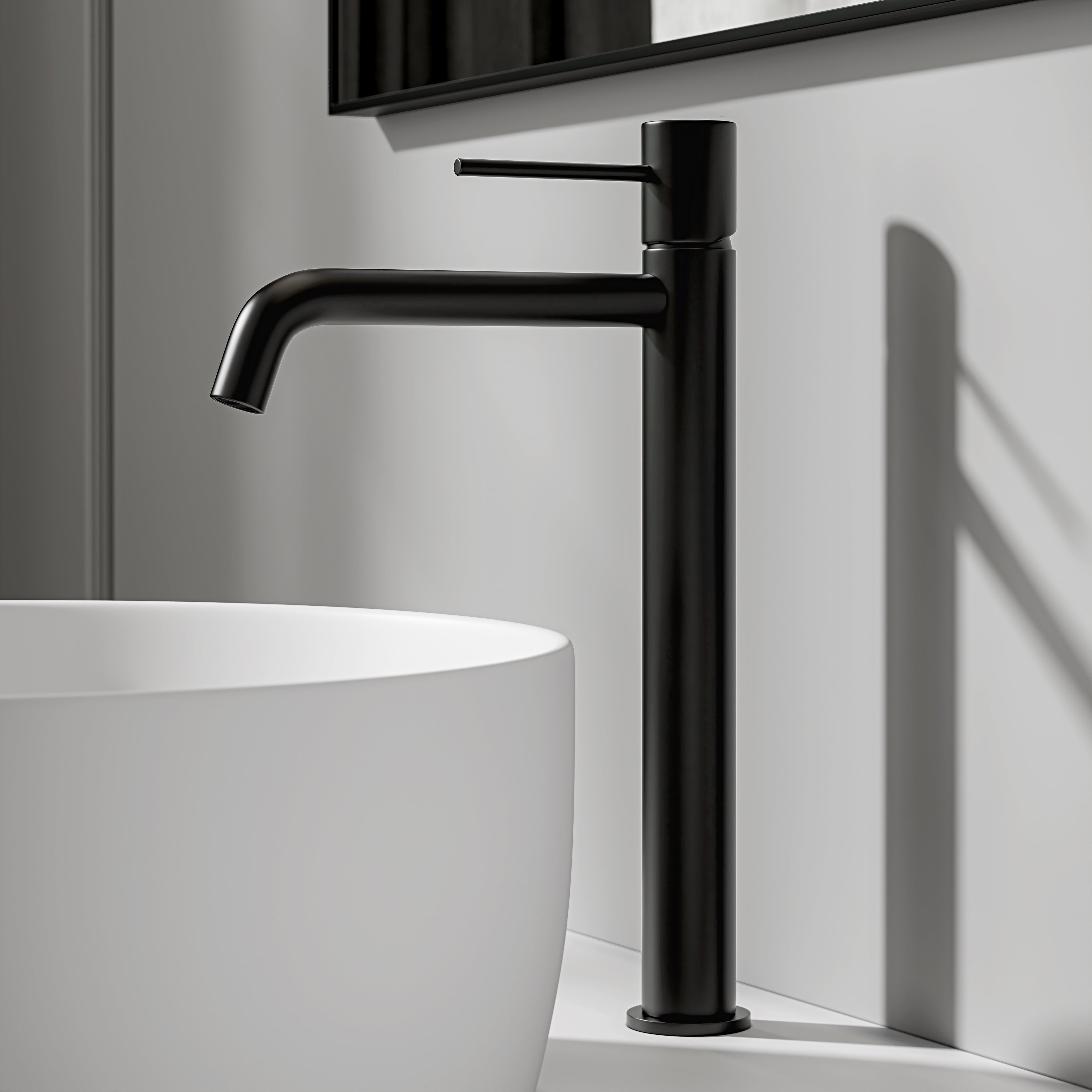 Nuvo Matte Black Tall Curved Spout Basin Mixer Tap