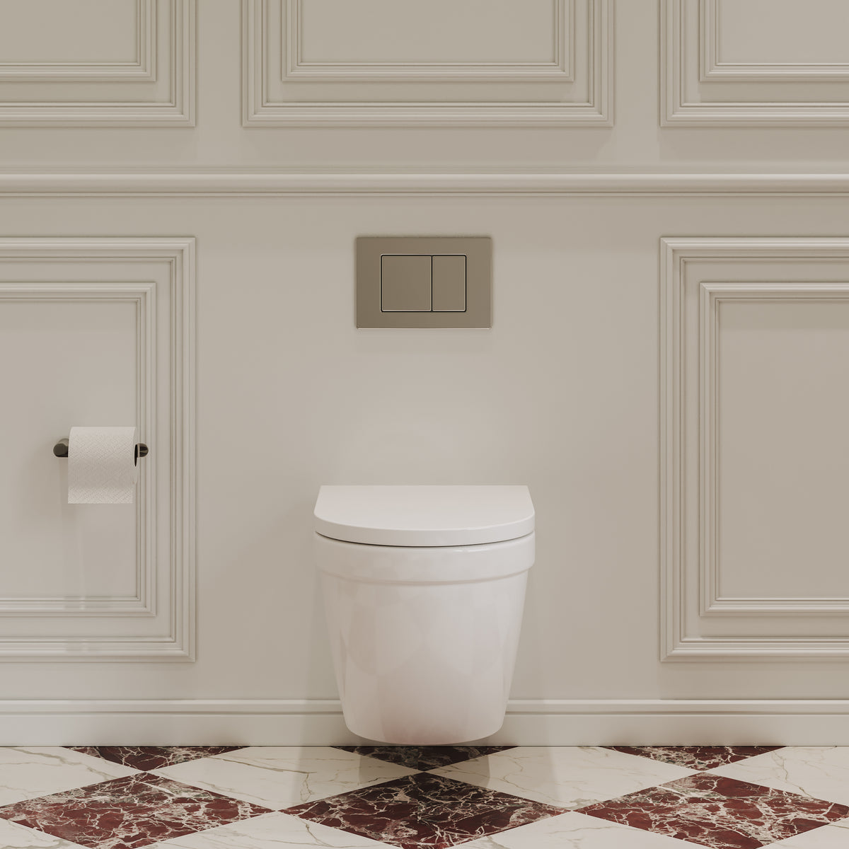 Eton Traditional Wall Hung Rimless White Toilet with Concealed Cistern Frame & Chrome Flush Plate