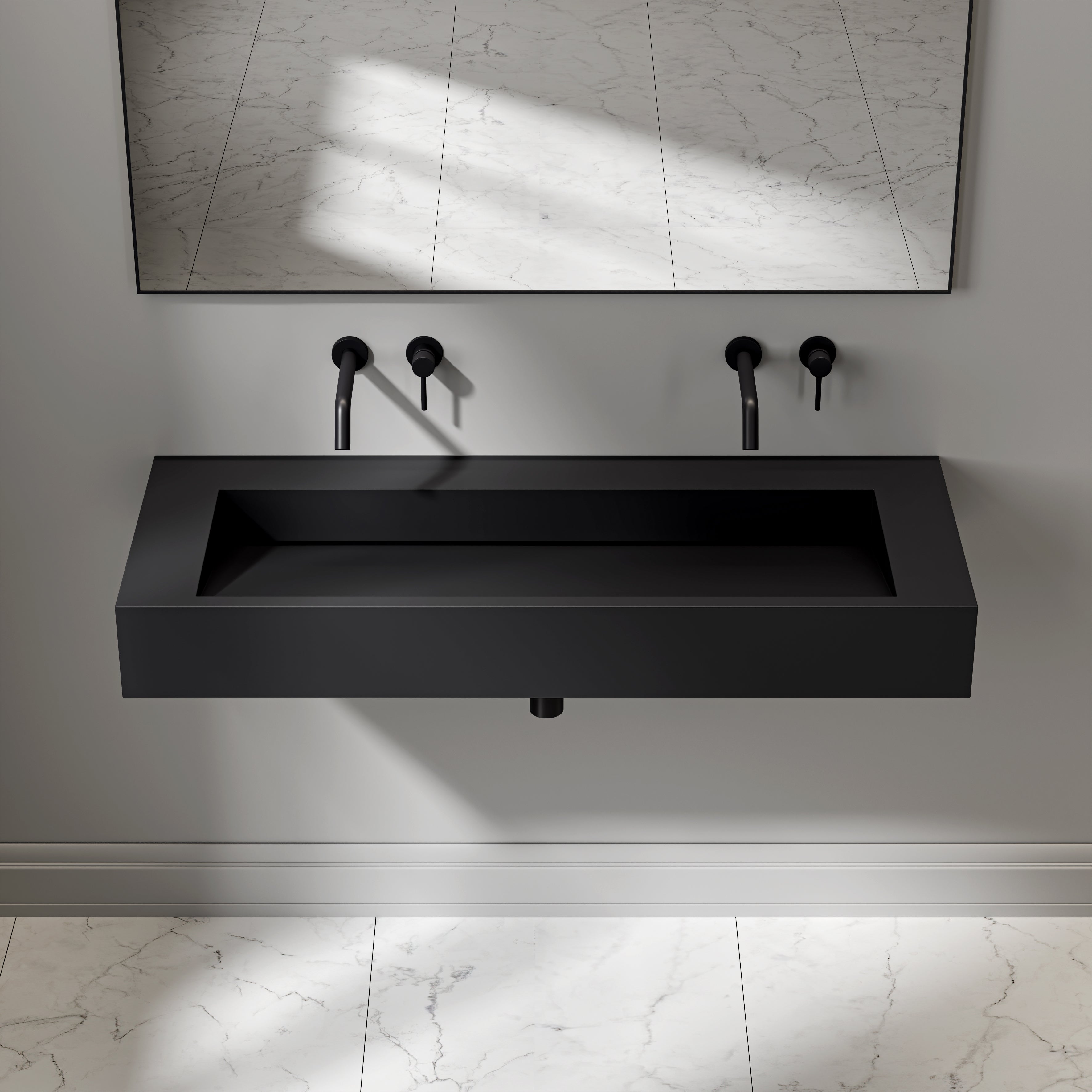 Erling Stone Wall Hung Basin Matte Black 1200mm